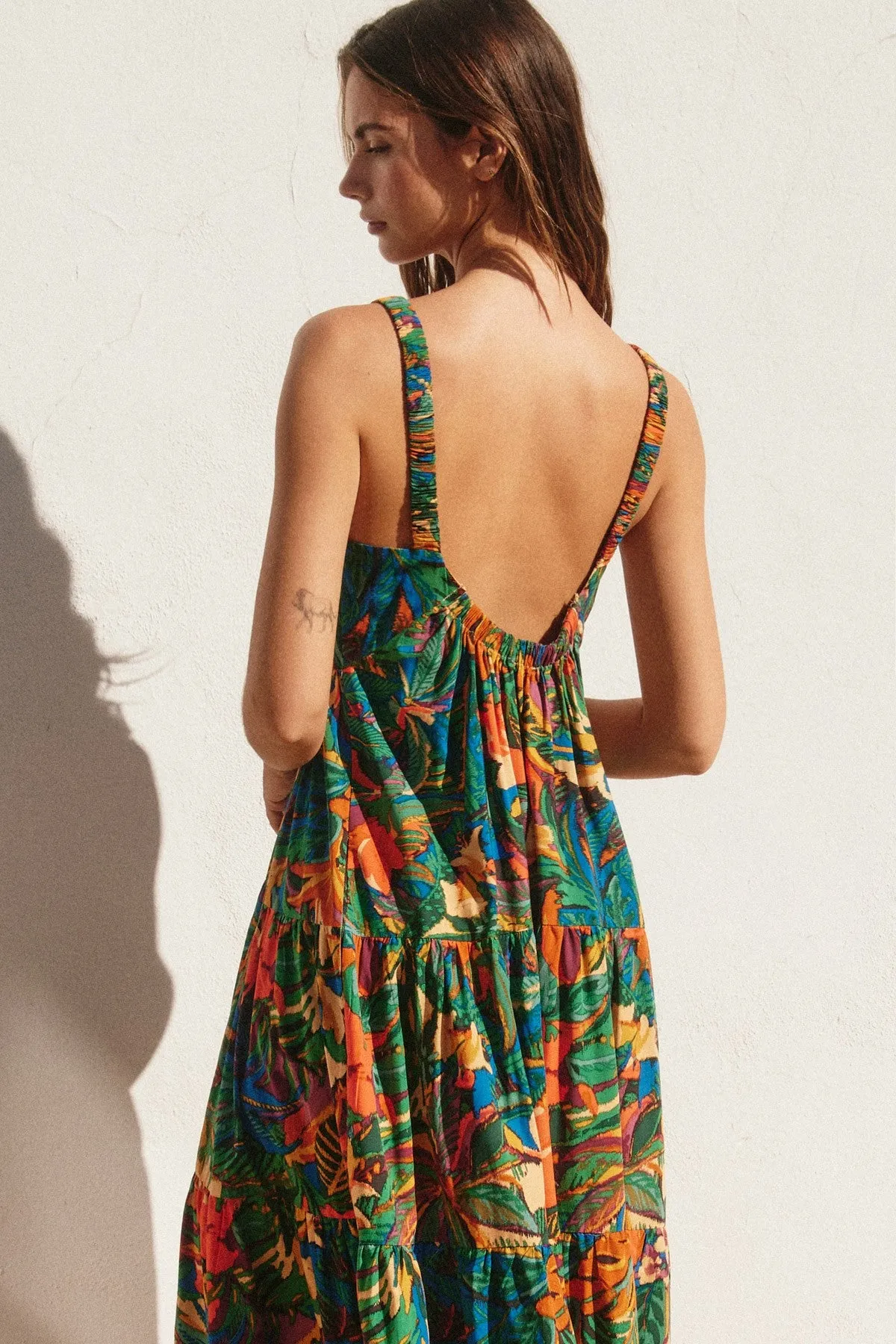Forest Green Tropical Print Tiered Maxi Dress sold by Pinkblush product image thumbnail 5
