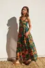 Forest Green Tropical Print Tiered Maxi Dress sold by Pinkblush