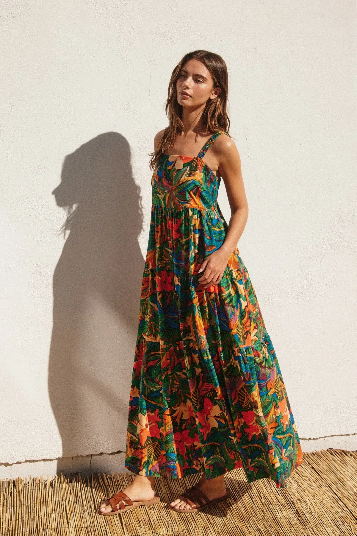 Forest Green Tropical Print Tiered Maxi Dress sold by Pinkblush product image thumbnail 2
