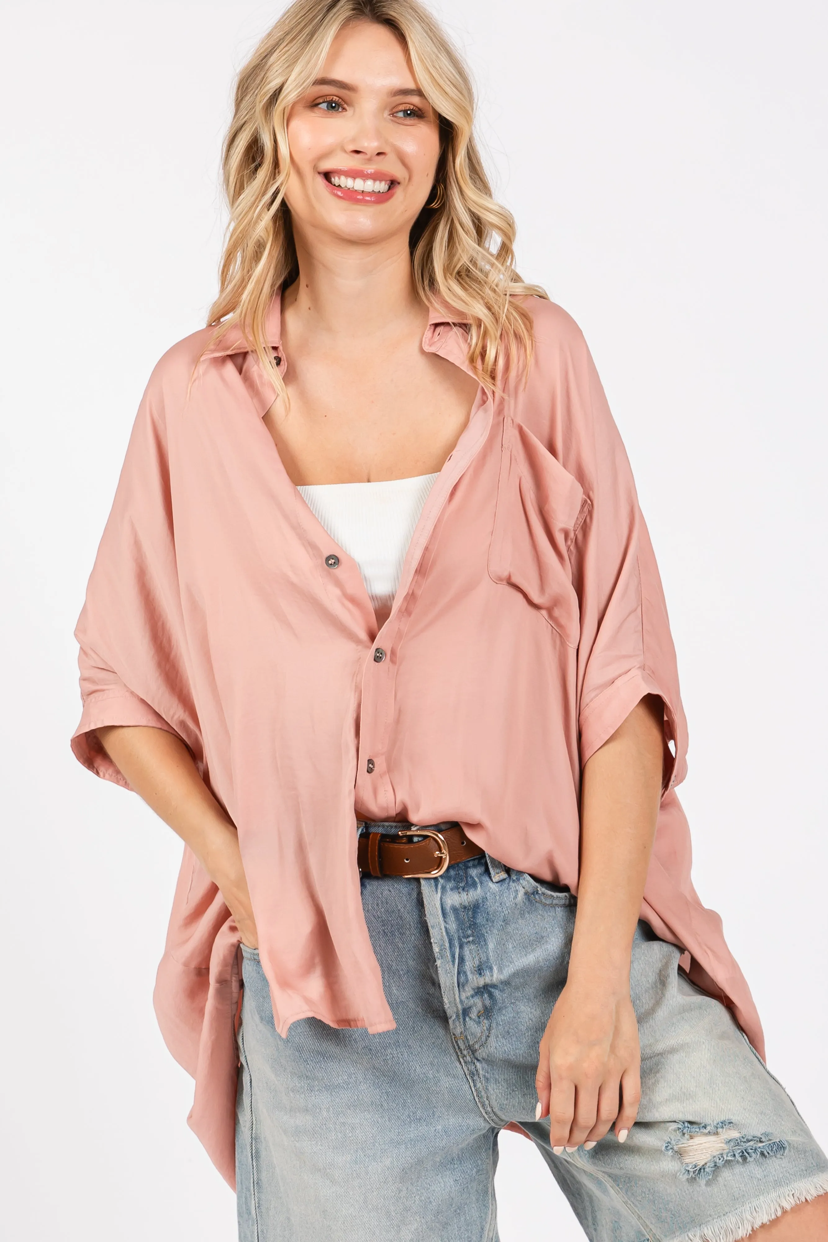 Mauve Satin Oversized Maternity Shirt sold by Pinkblush product image thumbnail 5