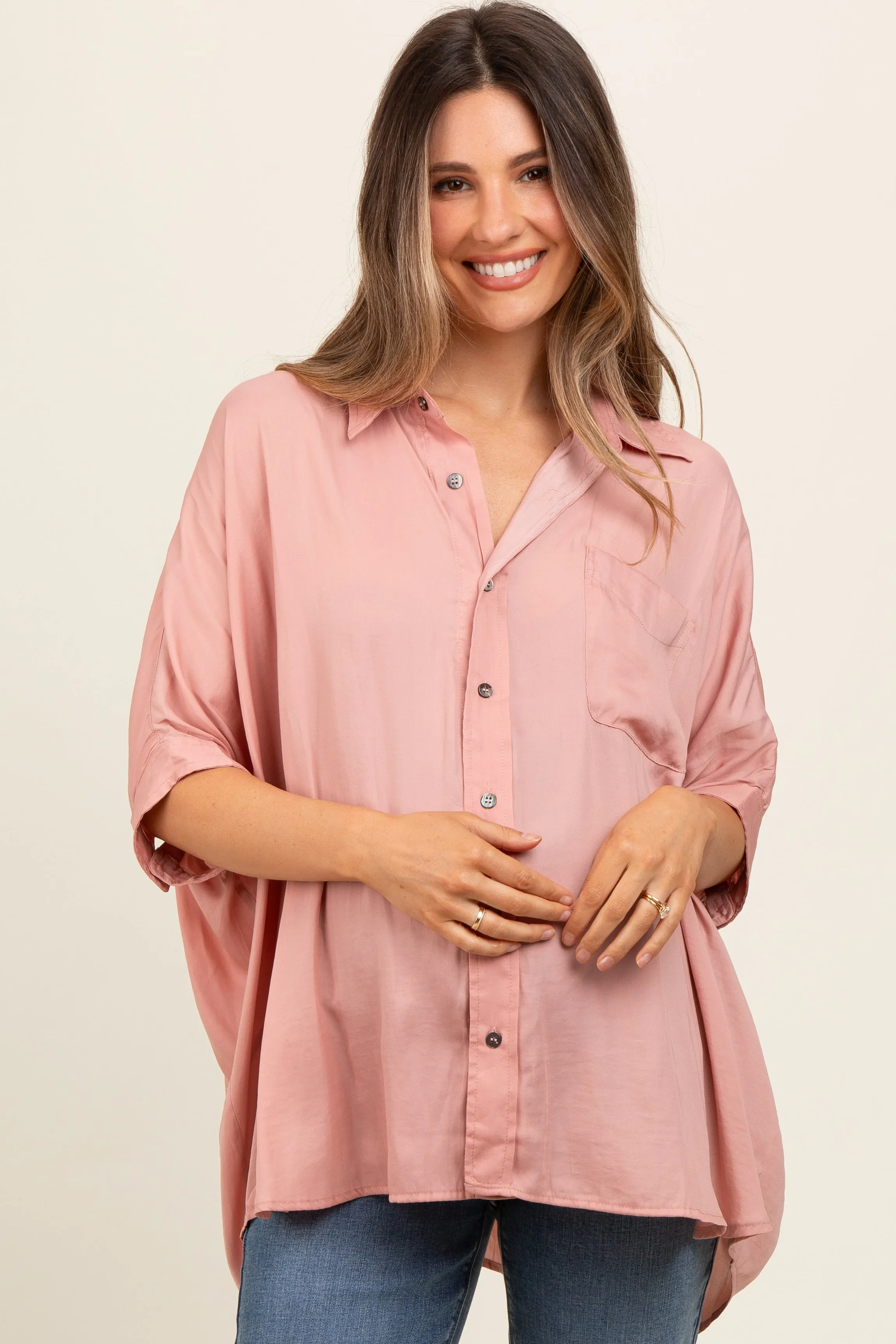 Mauve Satin Oversized Maternity Shirt sold by Pinkblush product image thumbnail 2