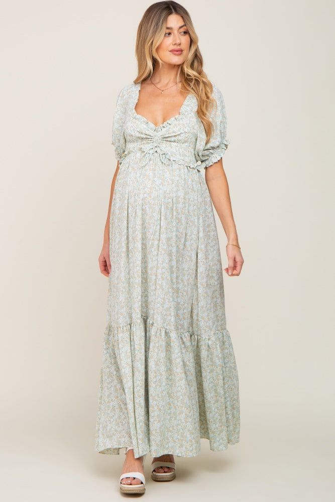 Sage Floral Smocked Ruffle Maternity Maxi Dress sold by Pinkblush product image thumbnail 6