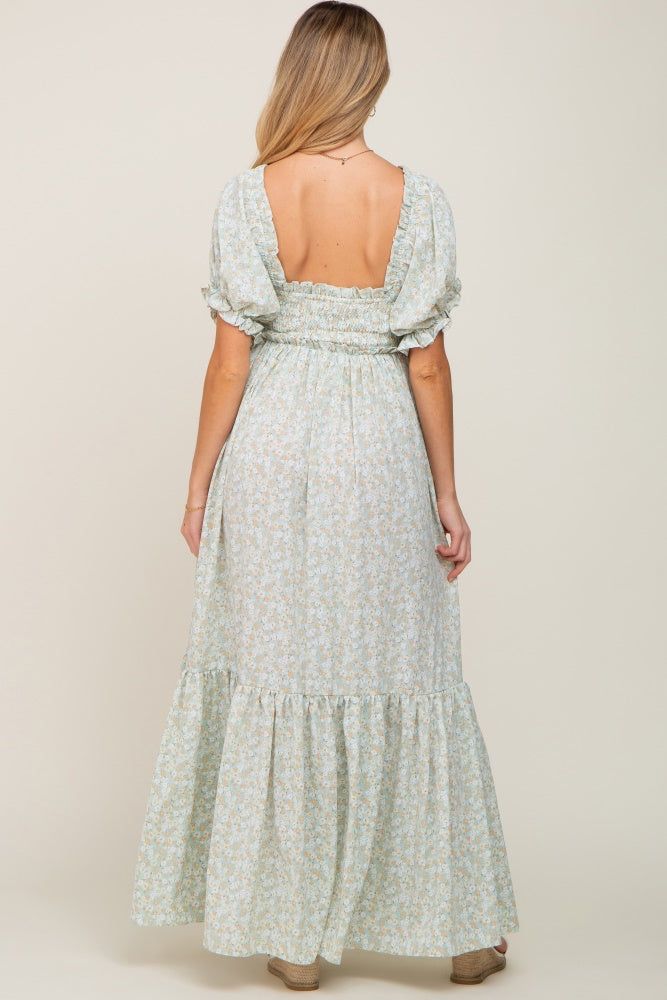 Sage Floral Smocked Ruffle Maternity Maxi Dress sold by Pinkblush product image thumbnail 3