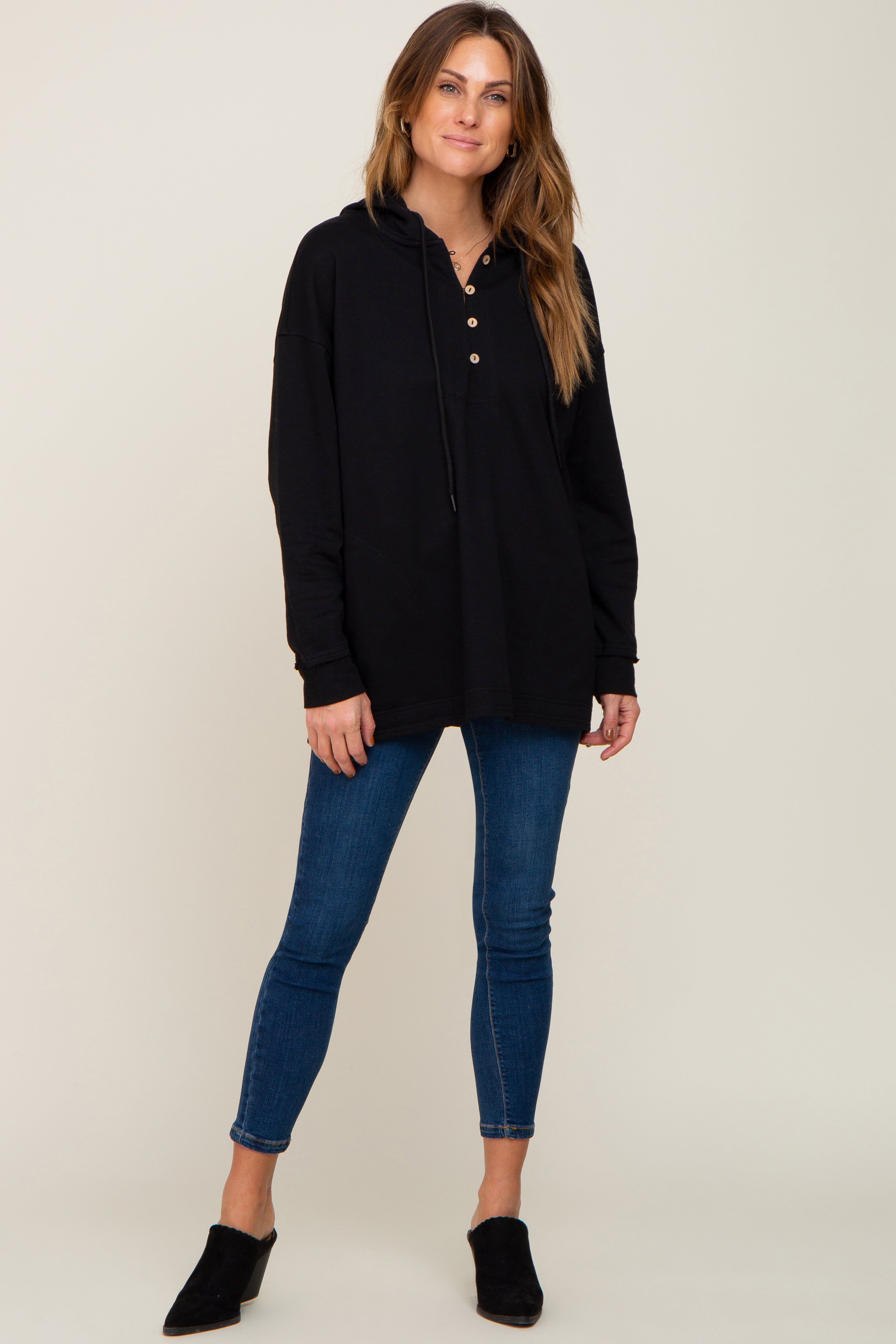 Black Button Front Hooded Top sold by Pinkblush product image thumbnail 4