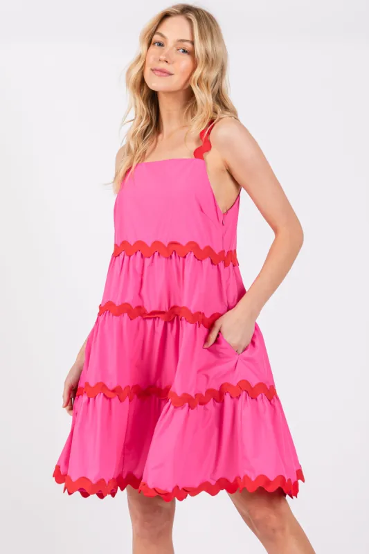 Fuchsia Contrast Trim Tiered Dress sold by Pinkblush