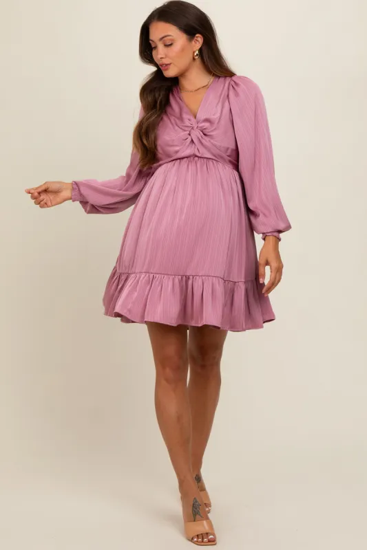 Mauve Striped Satin Twist Front Maternity Dress sold by Pinkblush