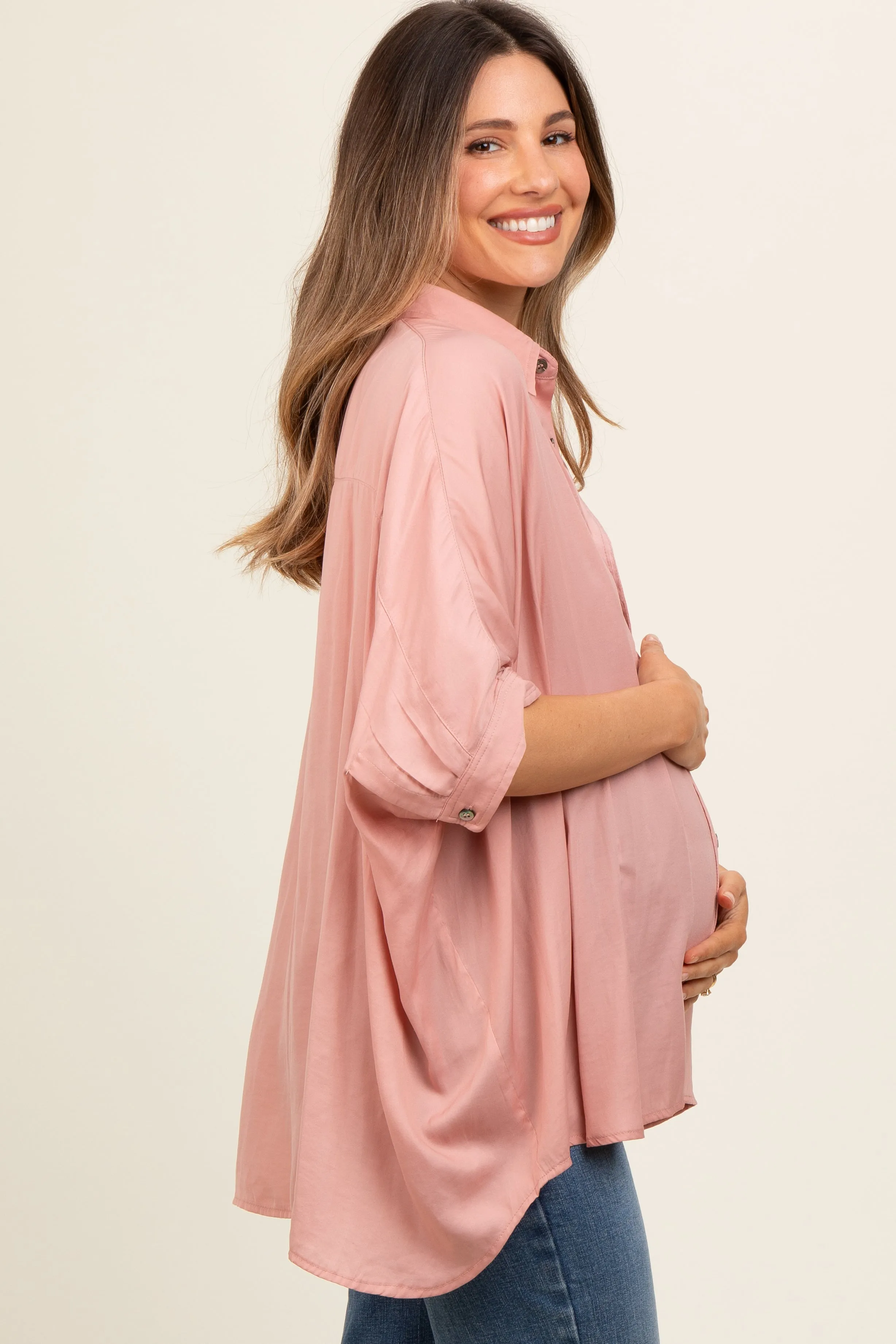 Mauve Satin Oversized Maternity Shirt sold by Pinkblush product image thumbnail 3