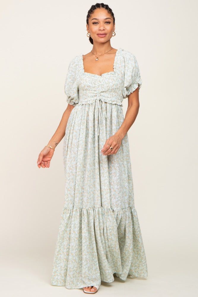 Sage Floral Smocked Ruffle Maternity Maxi Dress sold by Pinkblush product image thumbnail 7