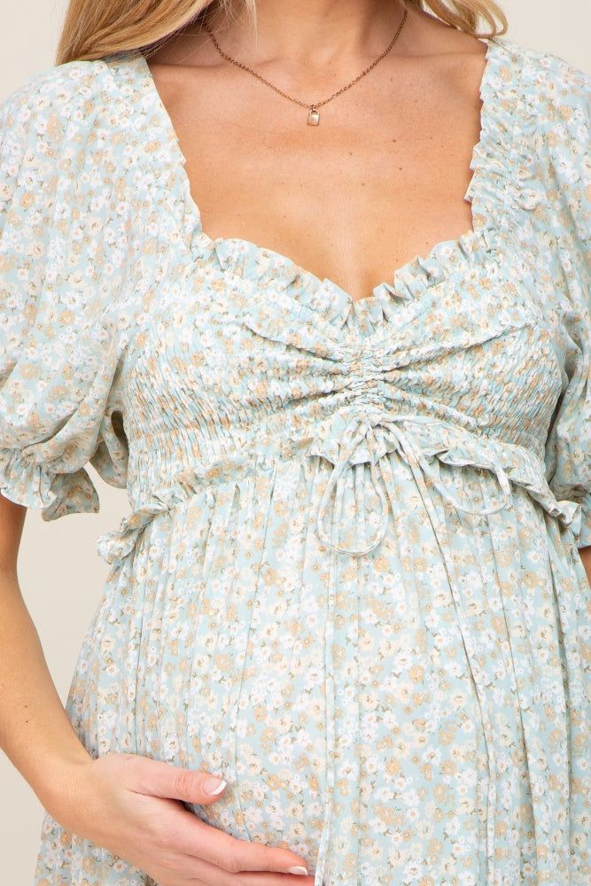 Sage Floral Smocked Ruffle Maternity Maxi Dress sold by Pinkblush product image thumbnail 4
