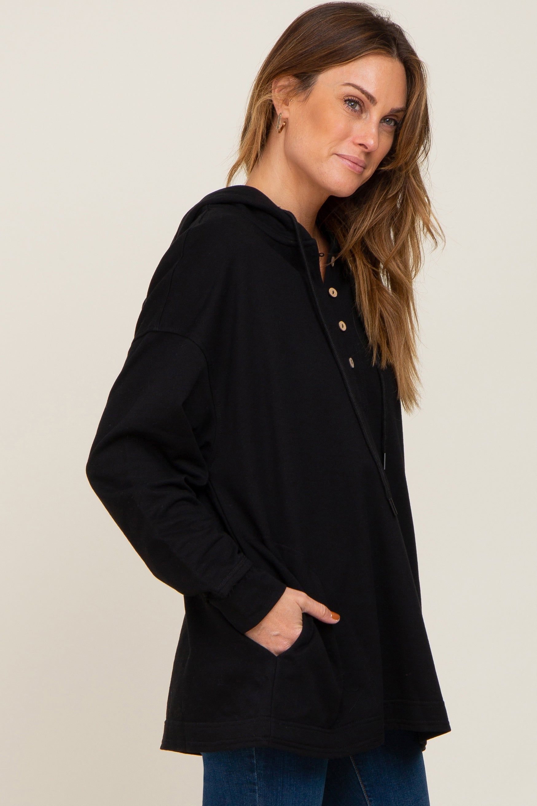 Black Button Front Hooded Top sold by Pinkblush product image thumbnail 2