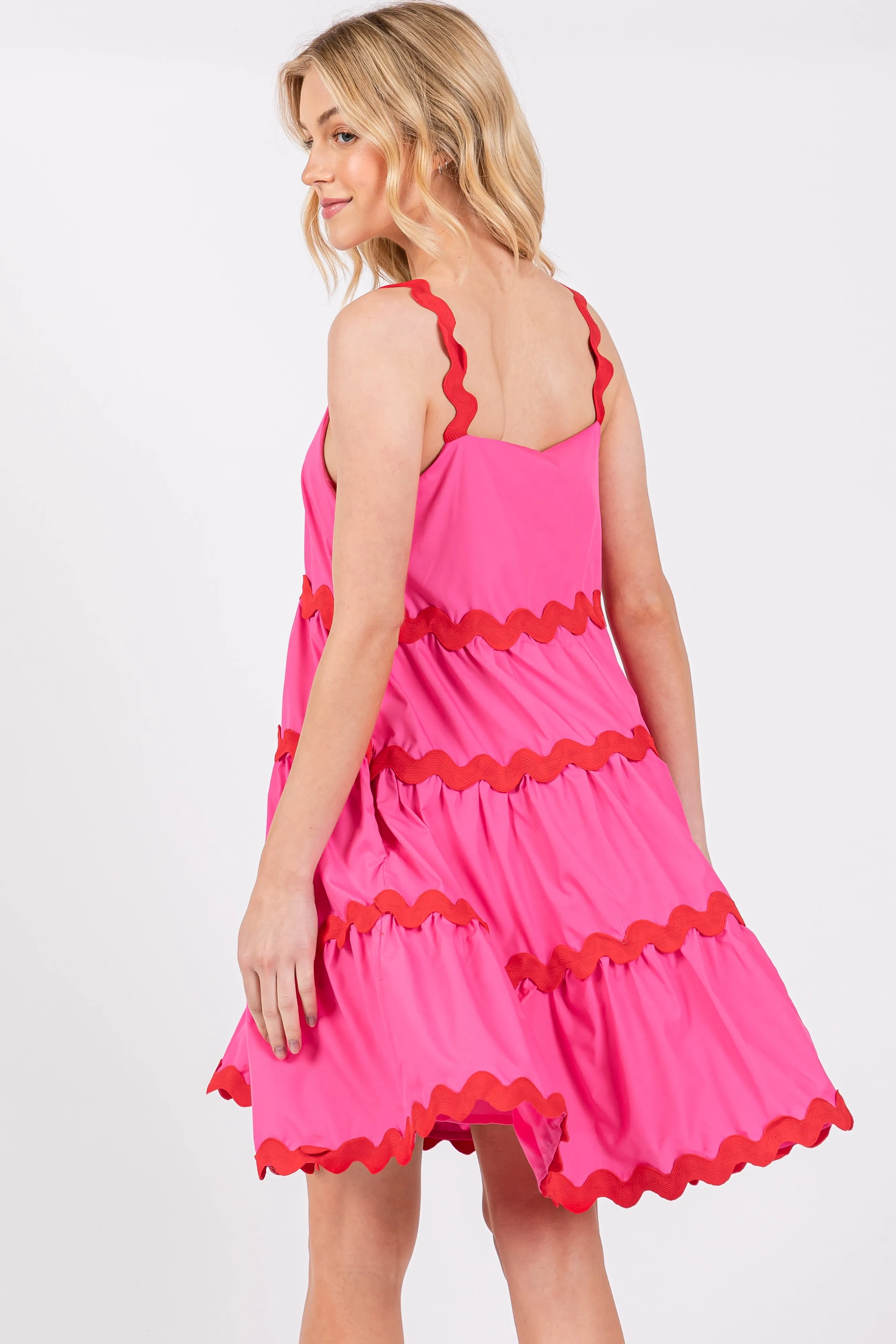 Fuchsia Contrast Trim Tiered Dress sold by Pinkblush product image thumbnail 3
