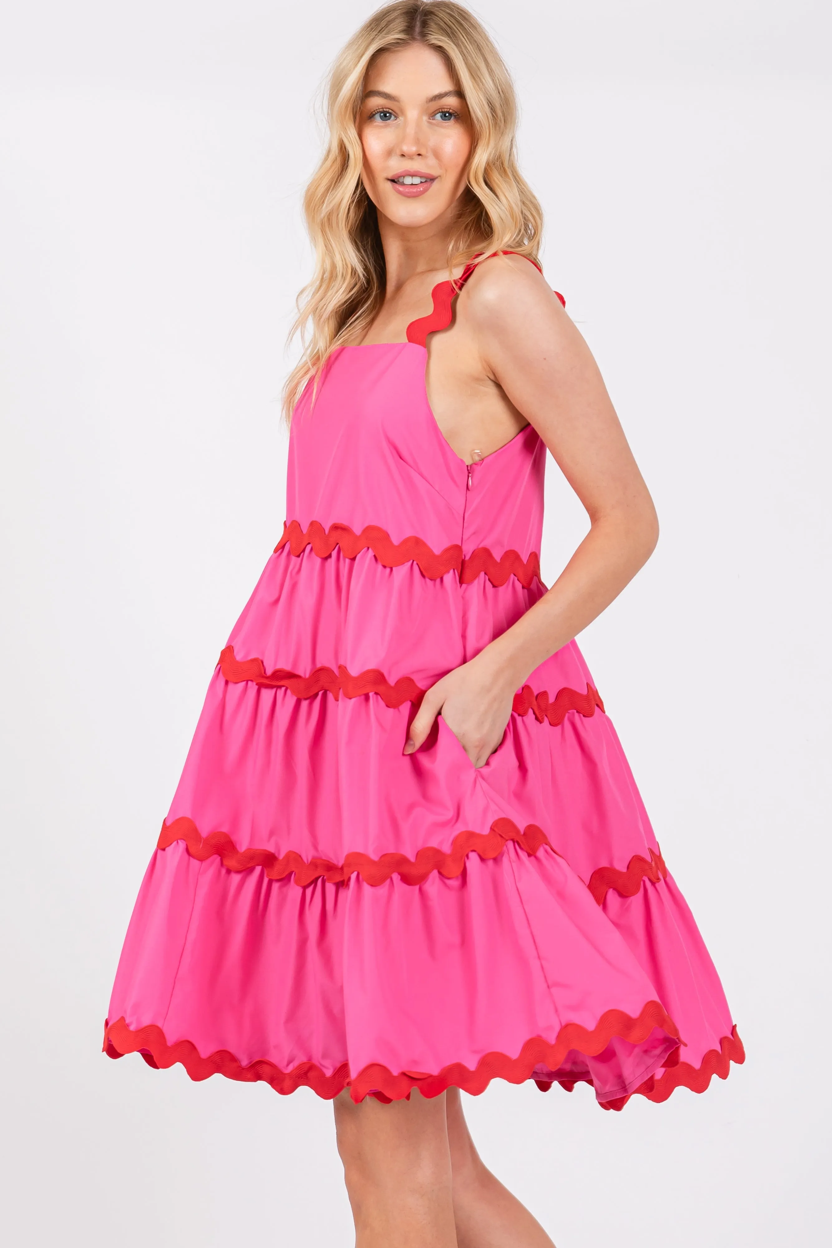 Fuchsia Contrast Trim Tiered Dress sold by Pinkblush product image thumbnail 2