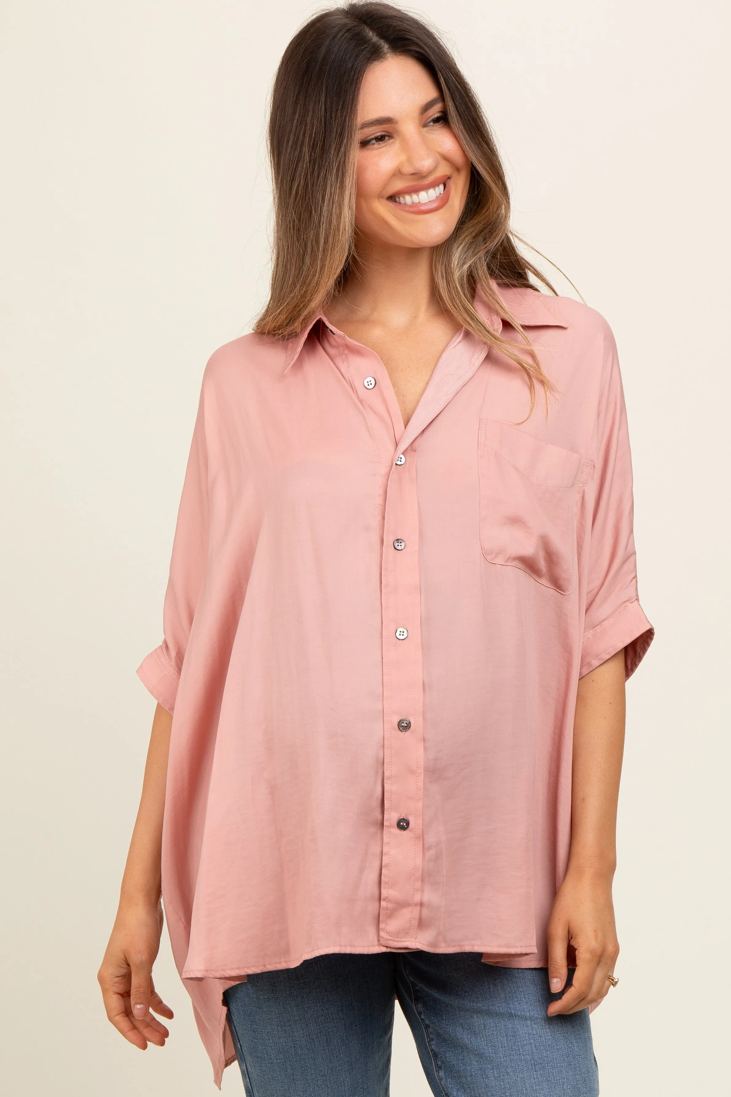 Mauve Satin Oversized Maternity Shirt sold by Pinkblush