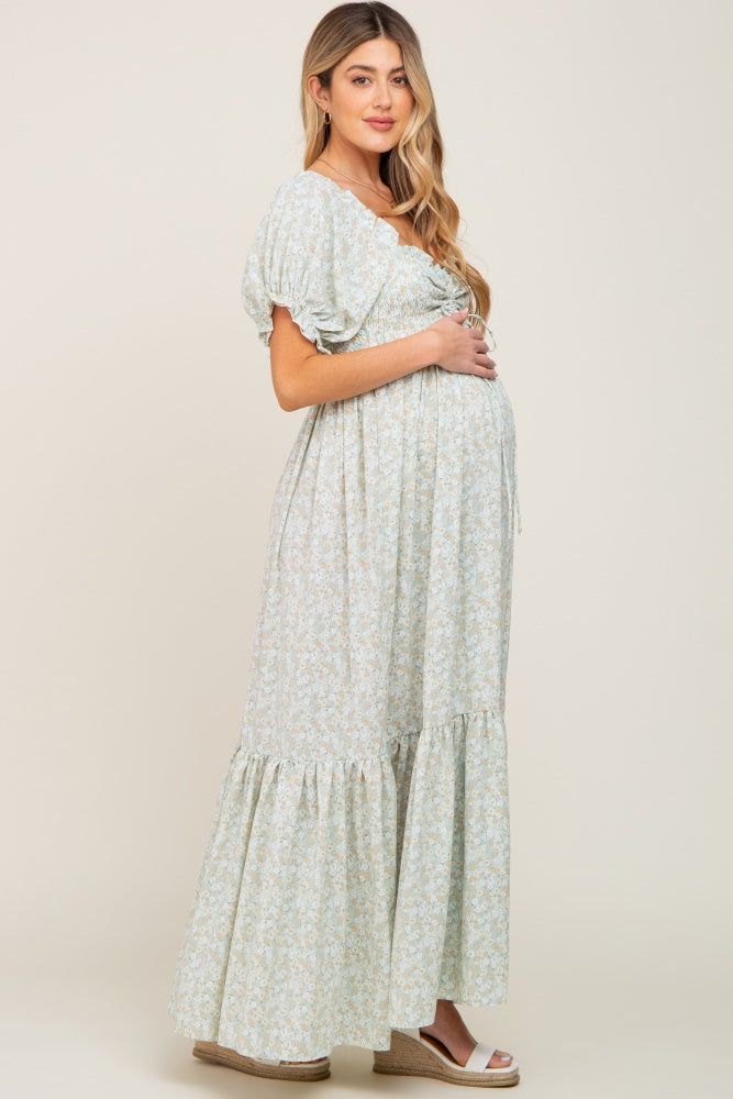Sage Floral Smocked Ruffle Maternity Maxi Dress sold by Pinkblush product image thumbnail 2