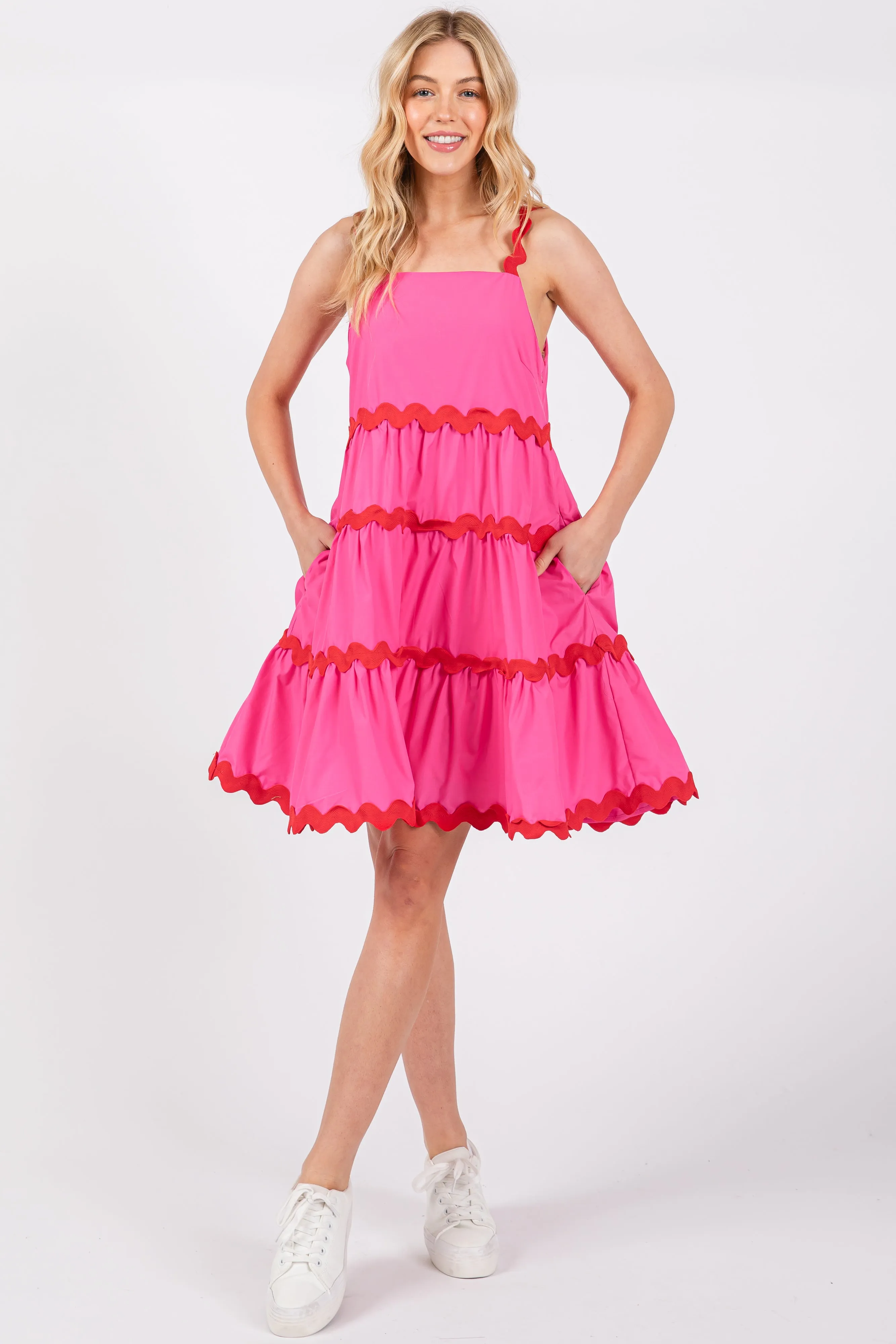 Fuchsia Contrast Trim Tiered Dress sold by Pinkblush product image thumbnail 4