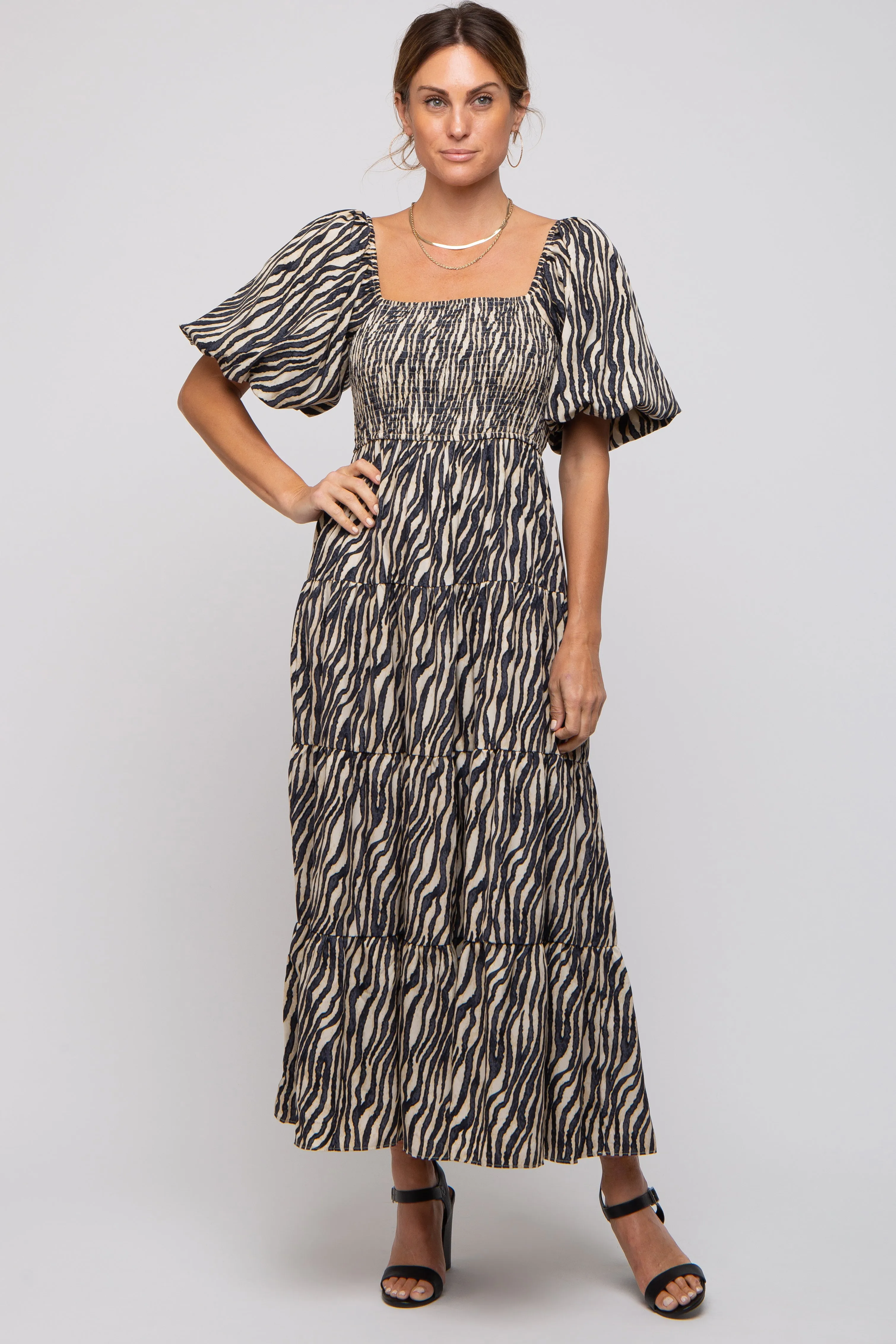 Charcoal Printed Smocked Maxi Dress sold by Pinkblush product image thumbnail 5