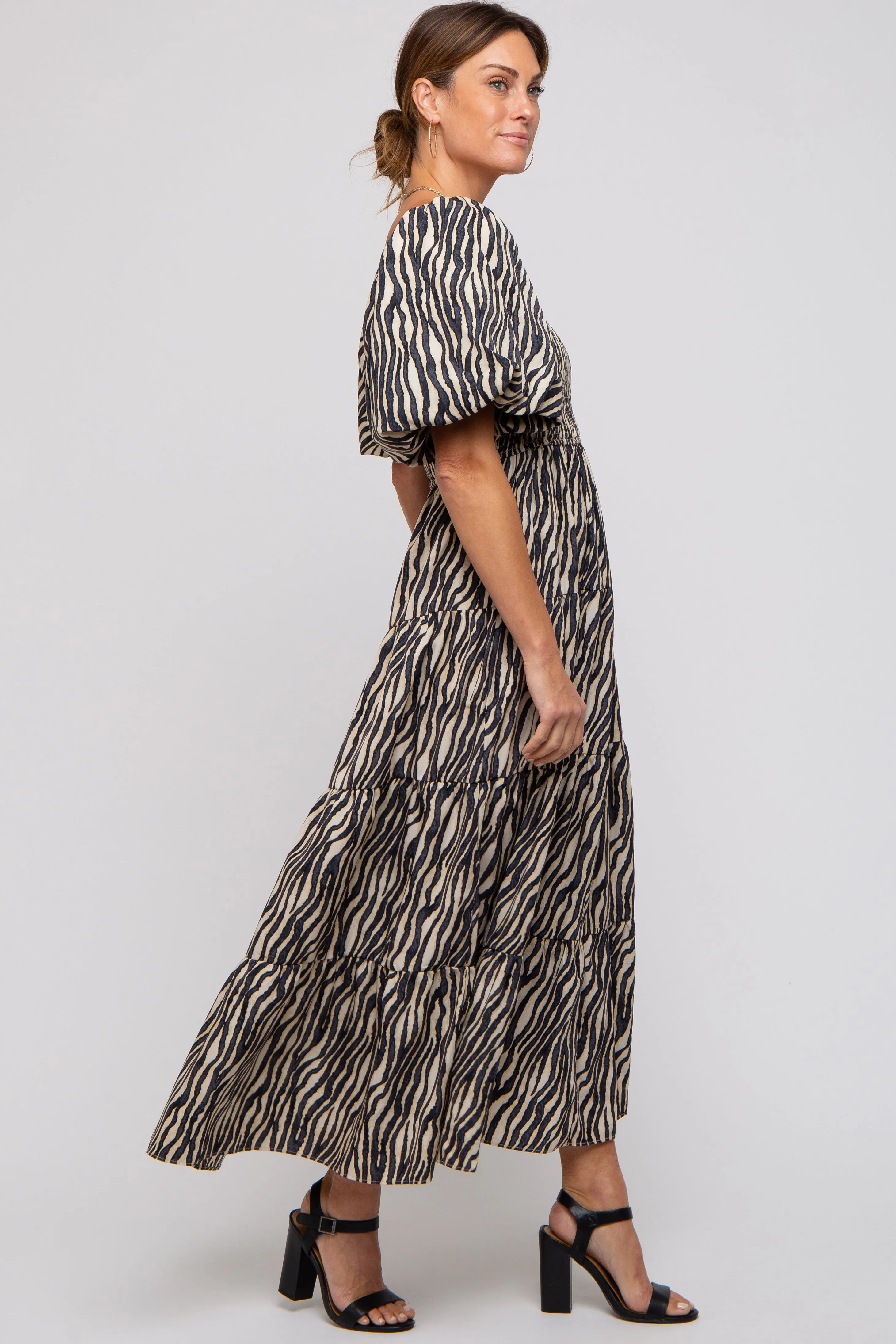 Charcoal Printed Smocked Maxi Dress sold by Pinkblush product image thumbnail 2