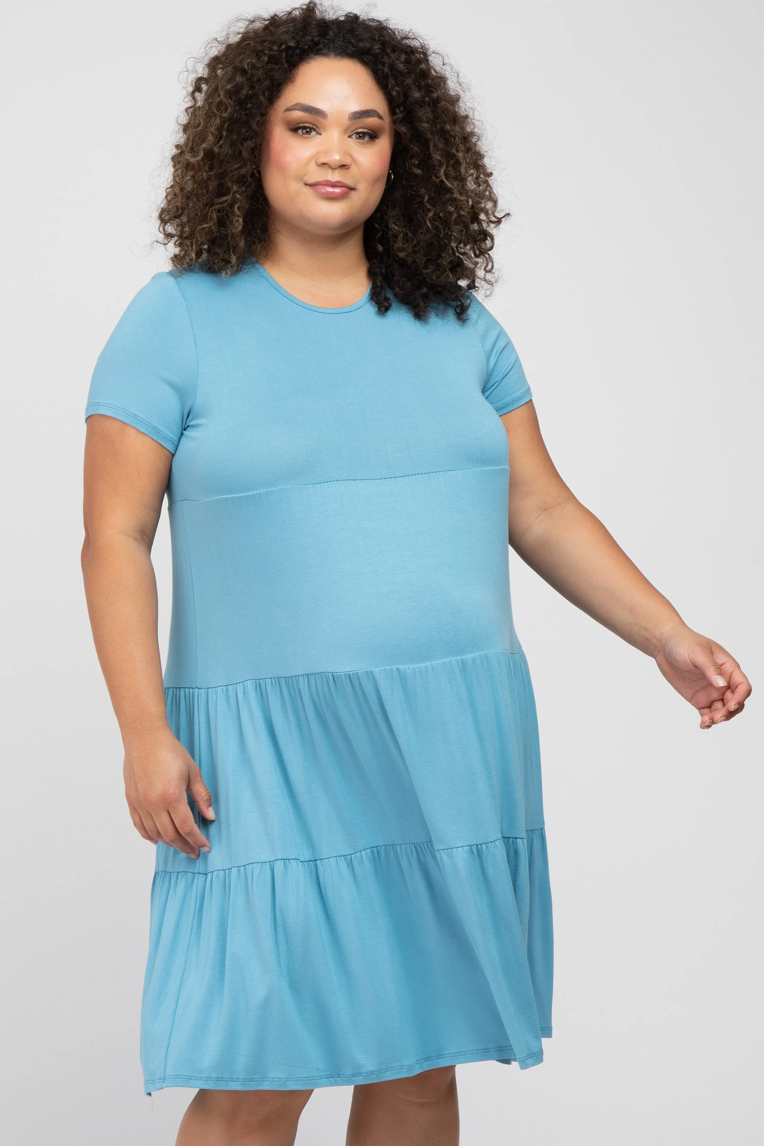 Aqua Blue Tiered Maternity Plus Dress sold by Pinkblush product image thumbnail 4