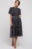 Black Floral Smocked Mesh Knit Maternity Midi Dress sold by Pinkblush