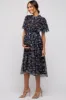 Black Floral Smocked Mesh Knit Maternity Midi Dress sold by Pinkblush