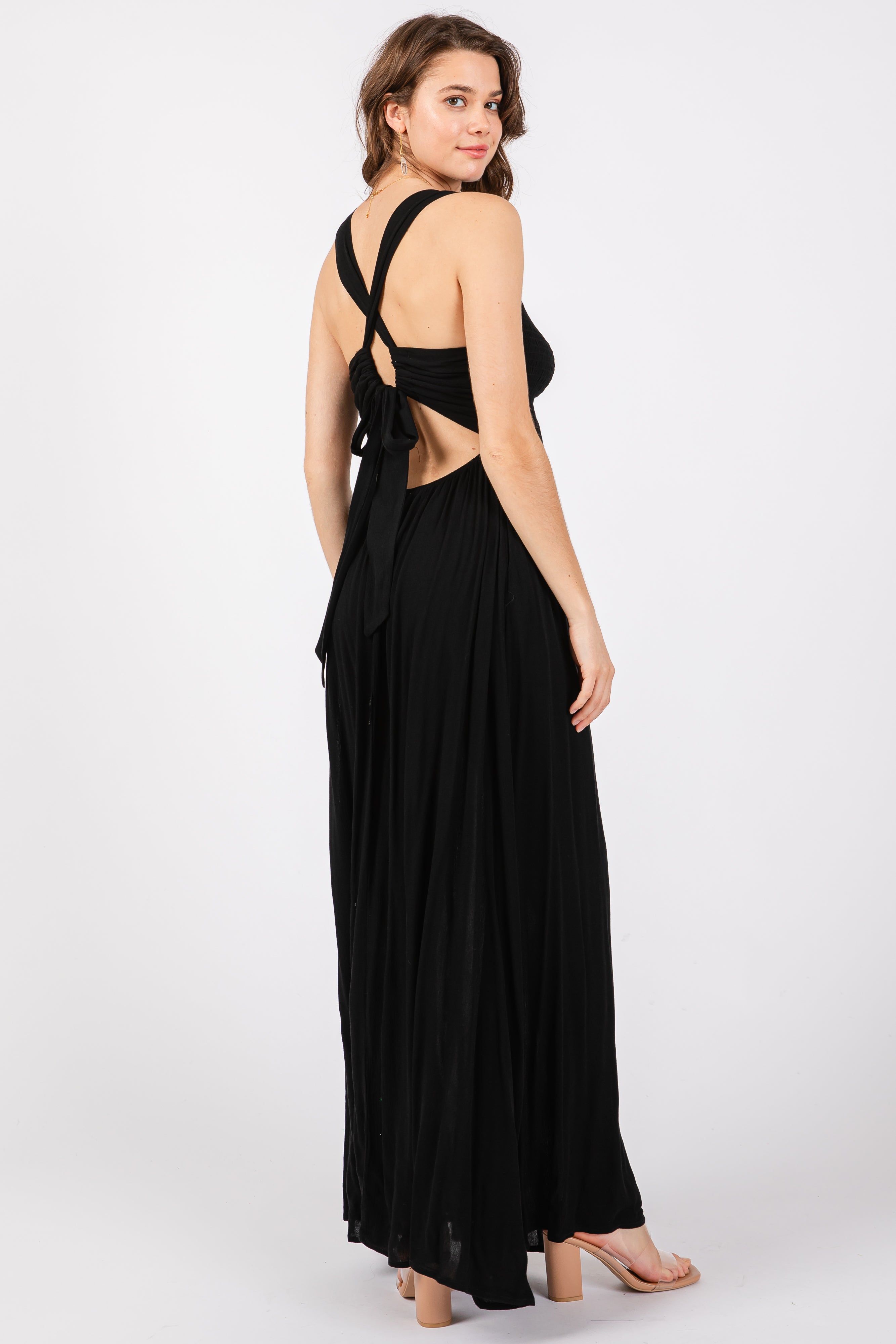 Black Deep V-Neck Cross Back Maxi Dress sold by Pinkblush product image thumbnail 3