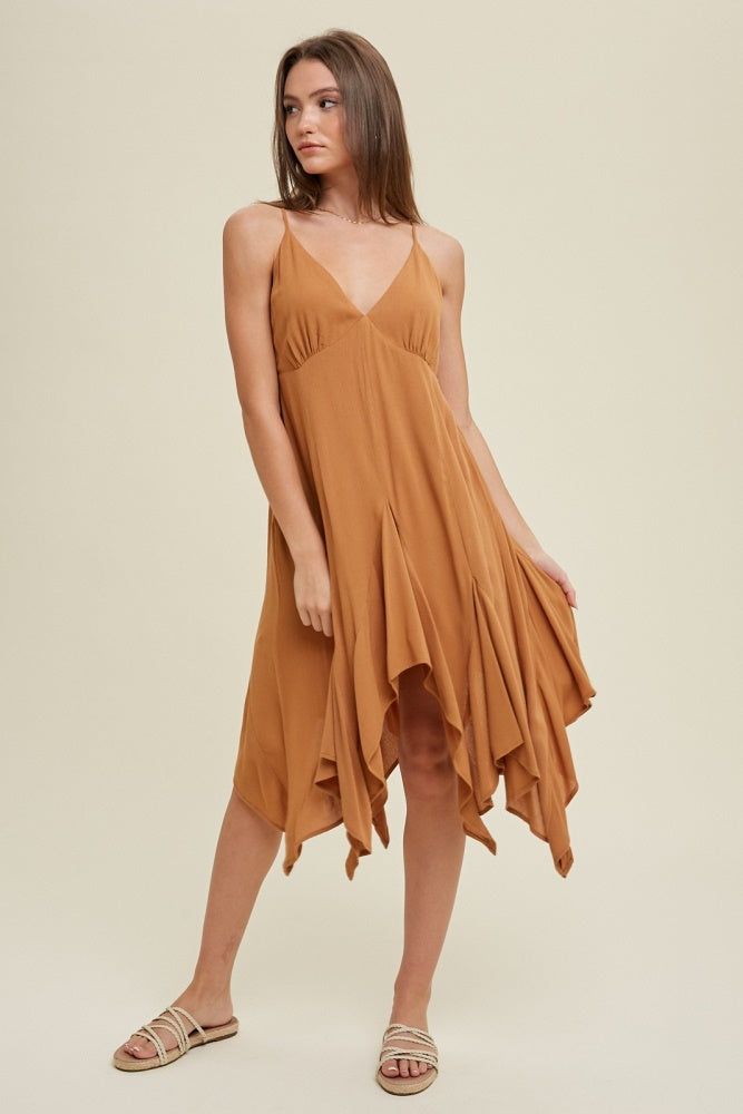 Camel Handkerchief Mini Dress sold by Pinkblush