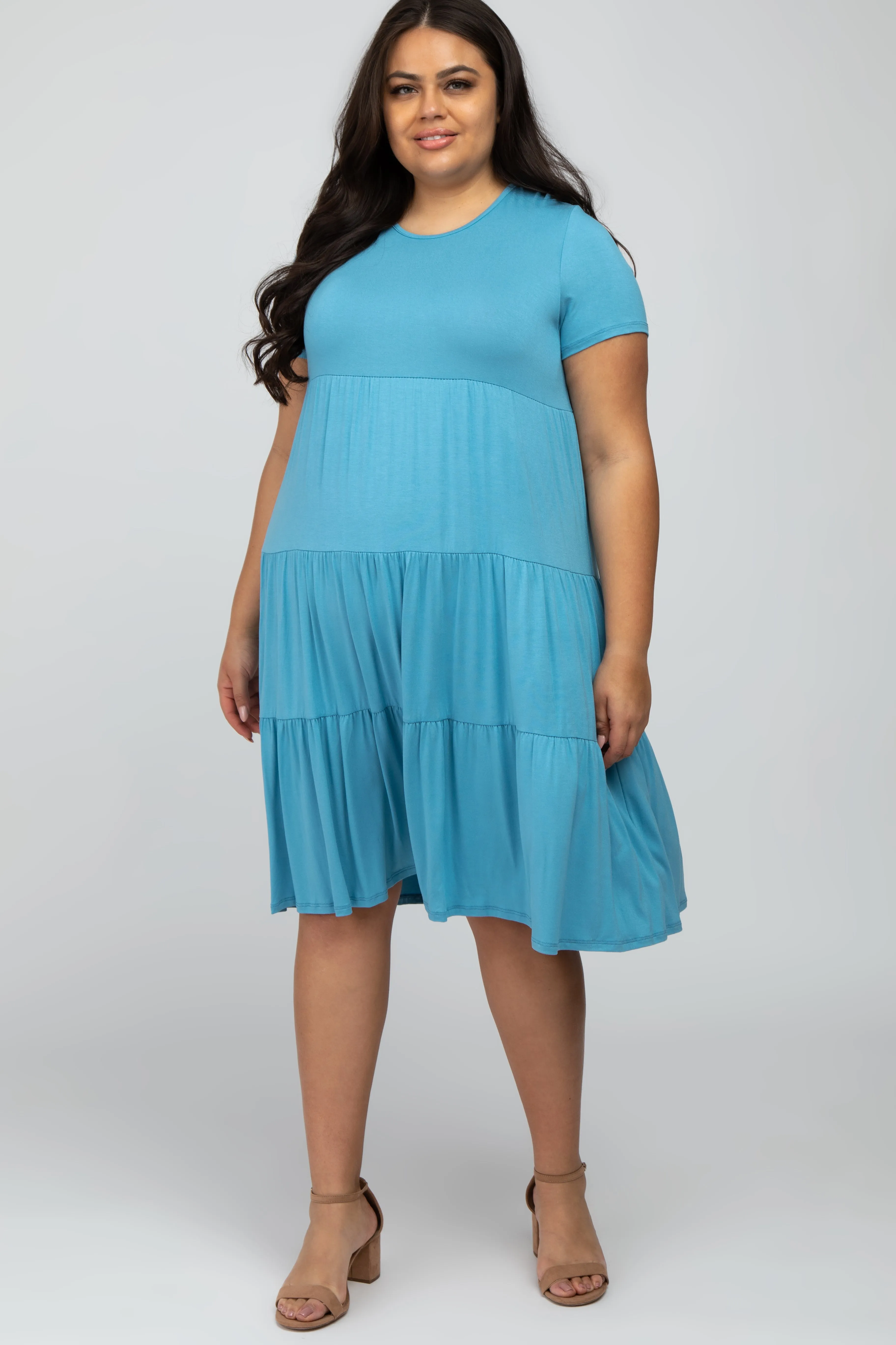 Aqua Blue Tiered Maternity Plus Dress sold by Pinkblush product image thumbnail 5