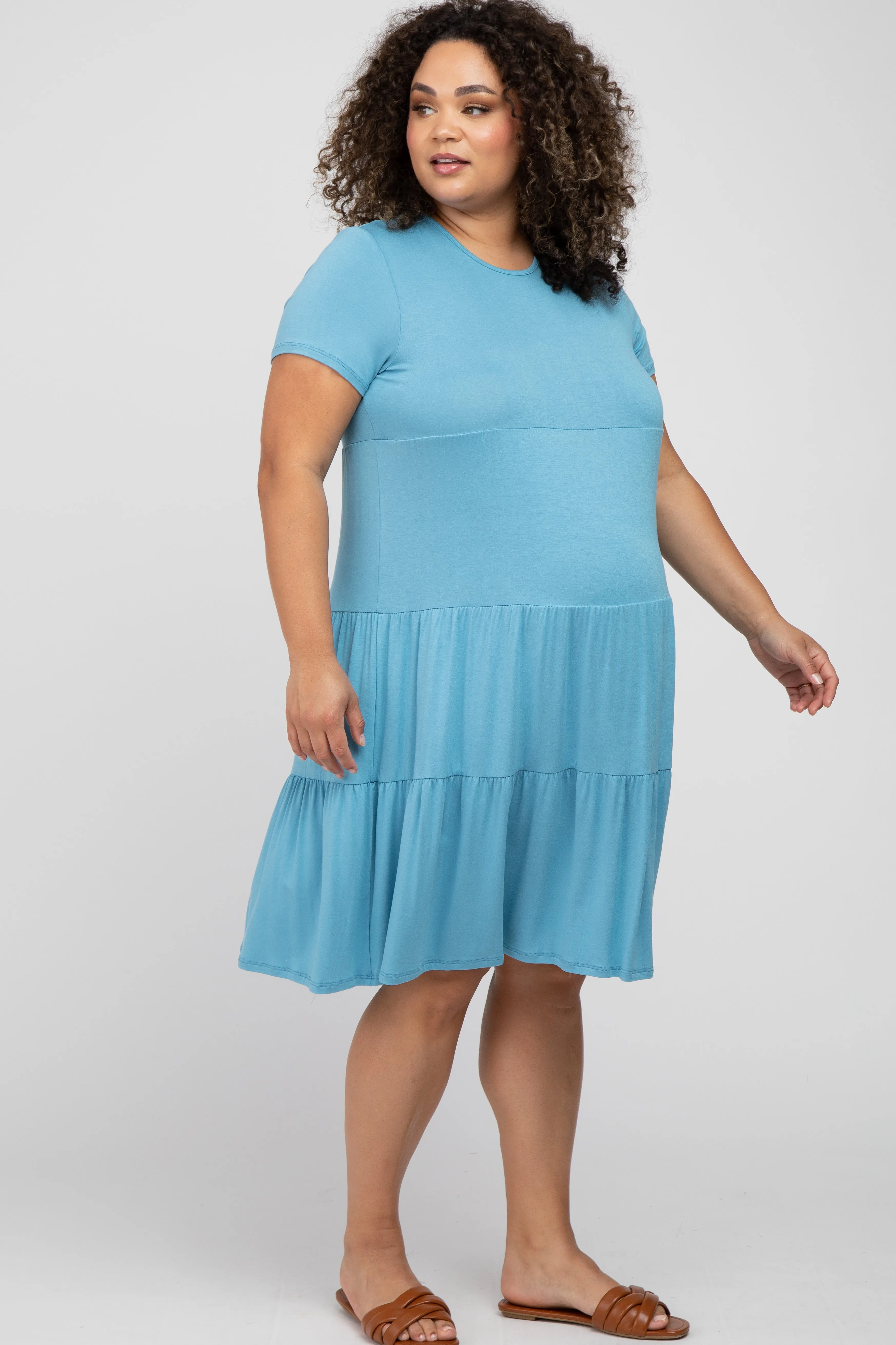 Aqua Blue Tiered Maternity Plus Dress sold by Pinkblush product image thumbnail 2