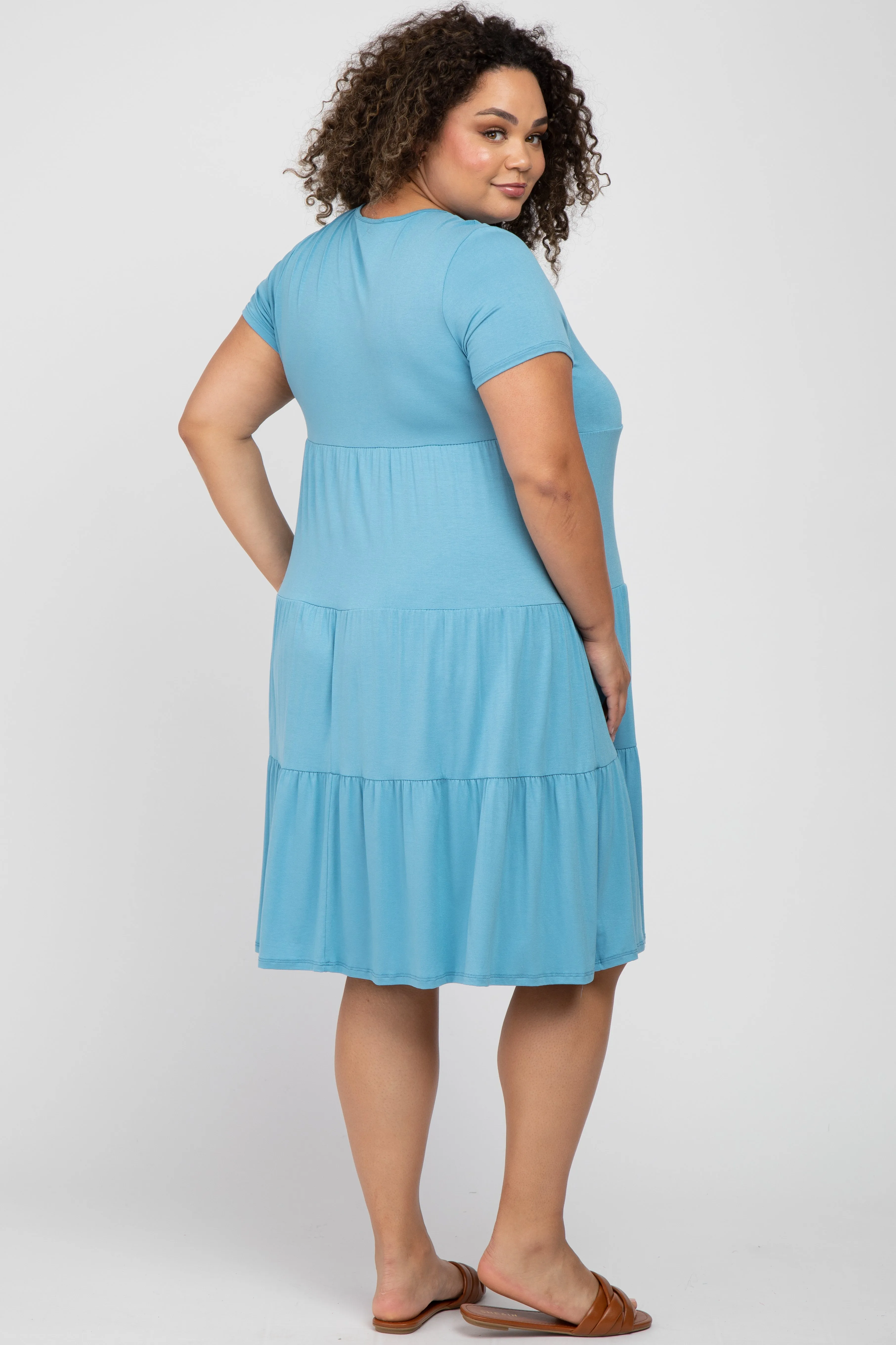 Aqua Blue Tiered Maternity Plus Dress sold by Pinkblush product image thumbnail 3