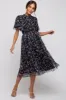 Black Floral Smocked Mesh Knit Maternity Midi Dress sold by Pinkblush