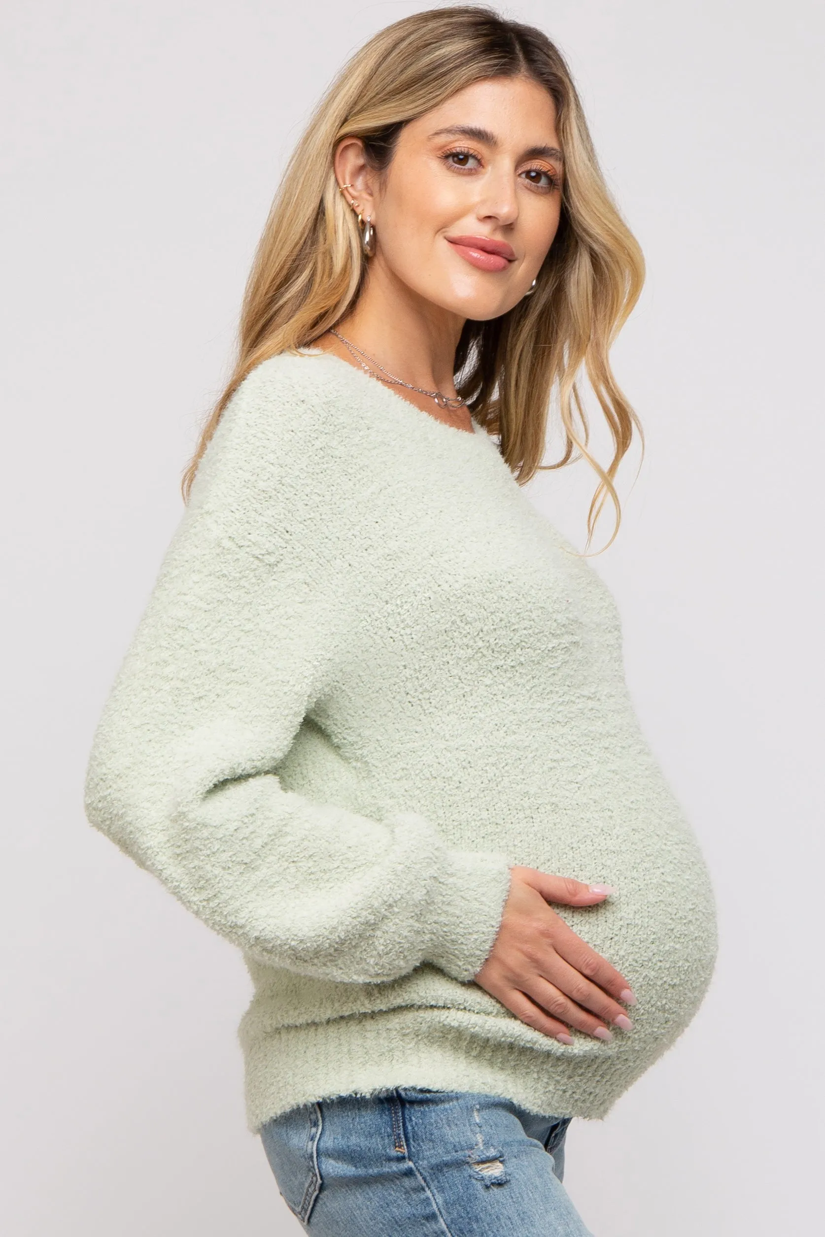 Mint Green Fuzzy Soft Knit Maternity Sweater sold by Pinkblush product image thumbnail 2
