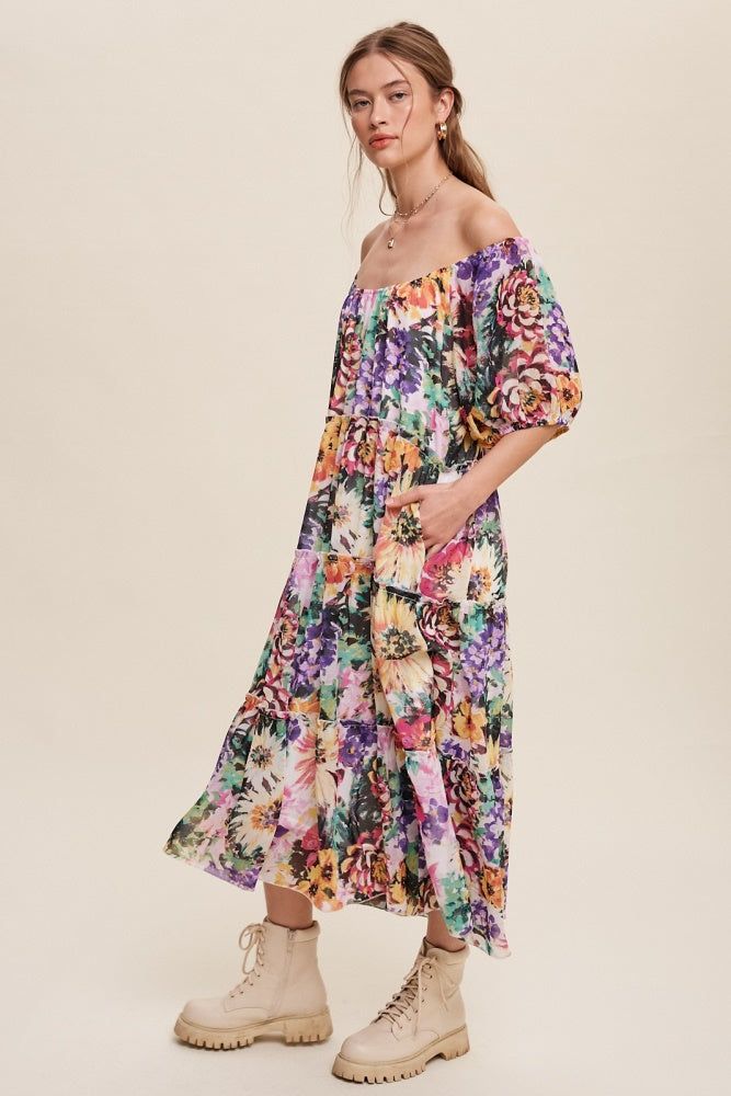 Fuchsia Flowy Flower Print Chiffon Maxi Dress sold by Pinkblush product image thumbnail 3