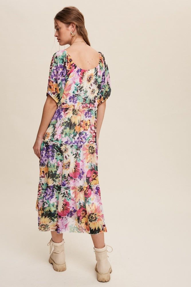 Fuchsia Flowy Flower Print Chiffon Maxi Dress sold by Pinkblush product image thumbnail 4