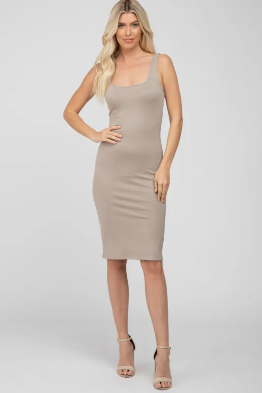 Taupe Fitted Midi Tank Dress sold by Pinkblush