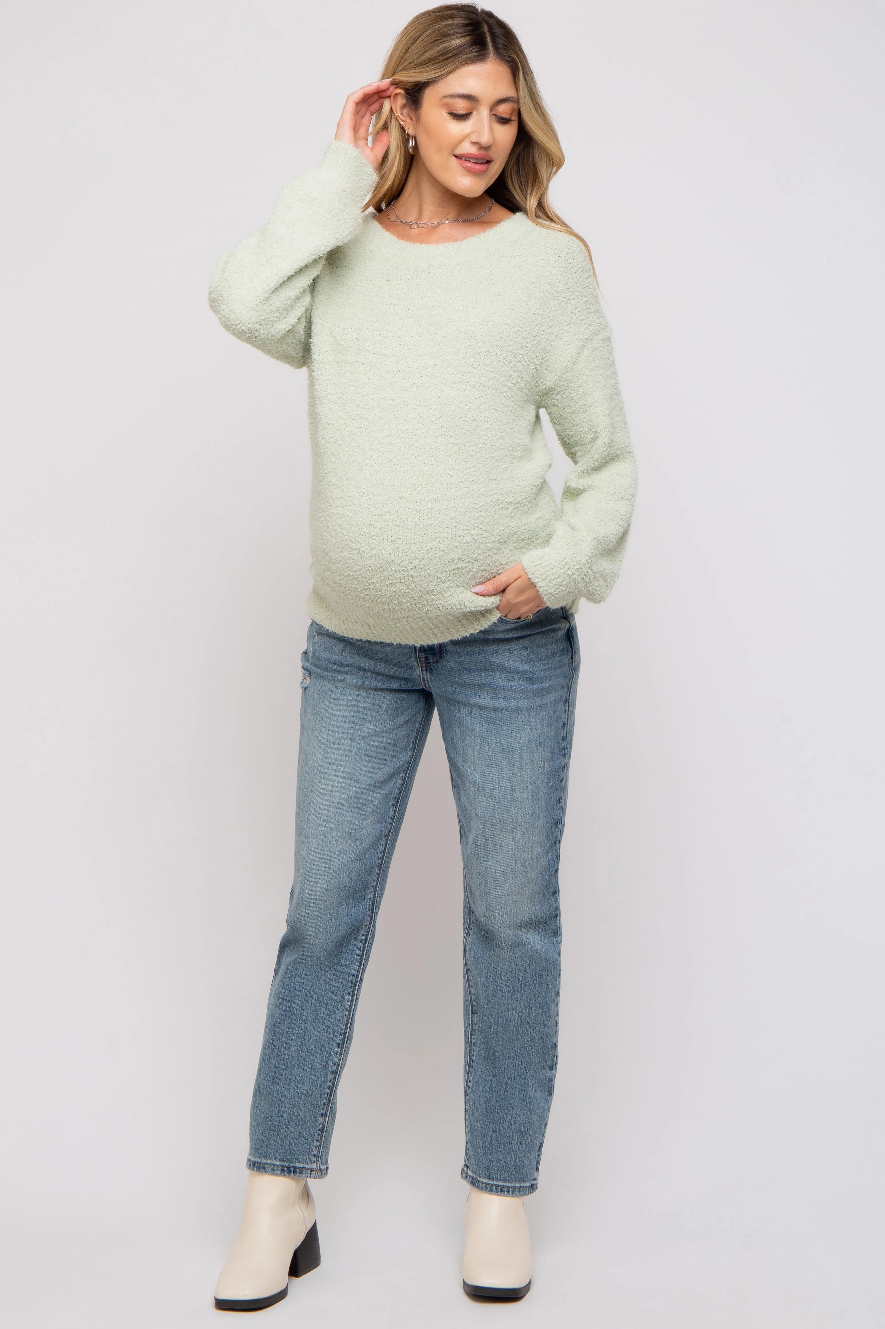 Mint Green Fuzzy Soft Knit Maternity Sweater sold by Pinkblush product image thumbnail 4