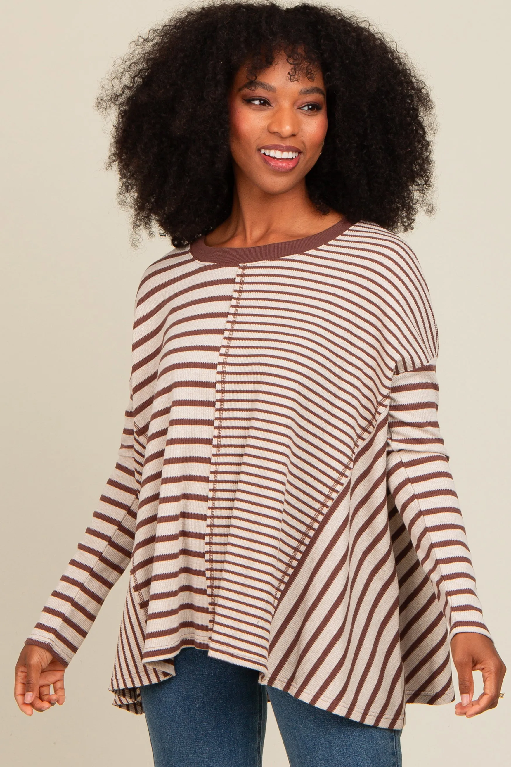 Brown Mixed Stripe Trapeze Top sold by Pinkblush product image thumbnail 2