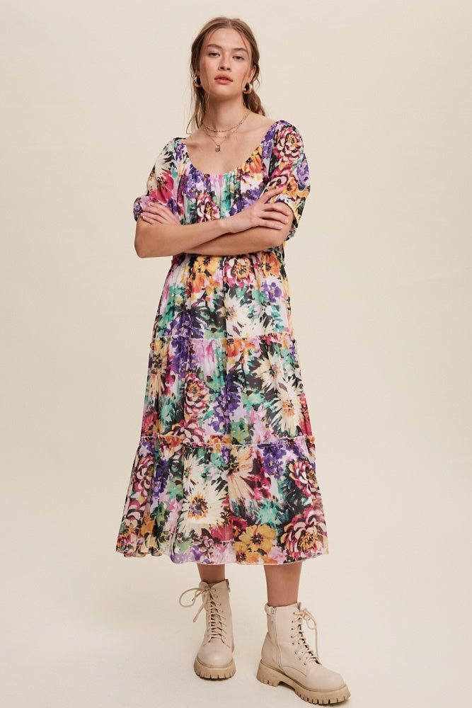 Fuchsia Flowy Flower Print Chiffon Maxi Dress sold by Pinkblush product image thumbnail 2