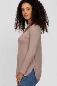 Mocha Button Accent Long Sleeve Top sold by Pinkblush