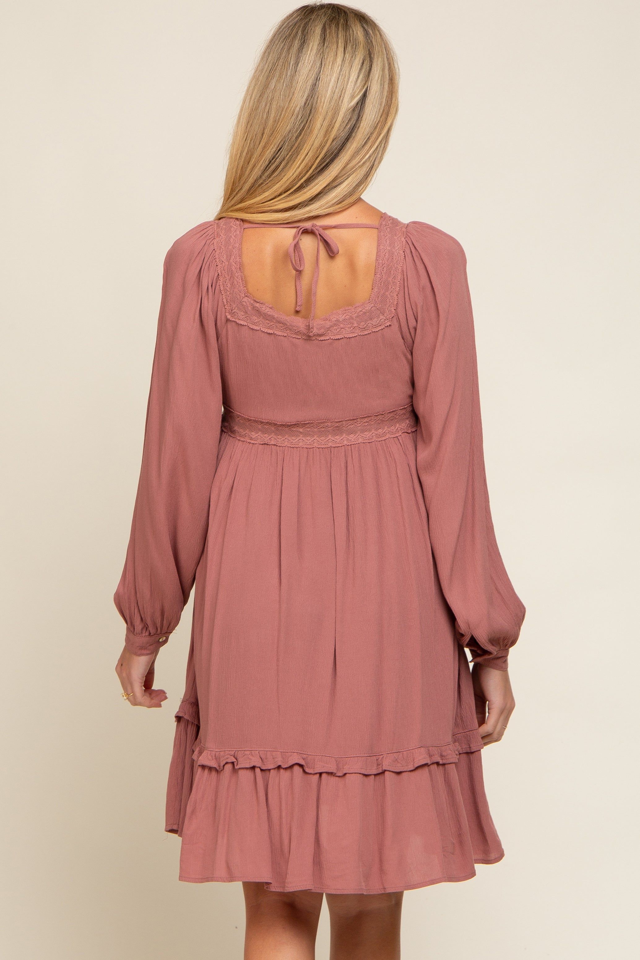 Dark Mauve Lace Embroidered Square Neck Maternity Dress sold by Pinkblush product image thumbnail 4