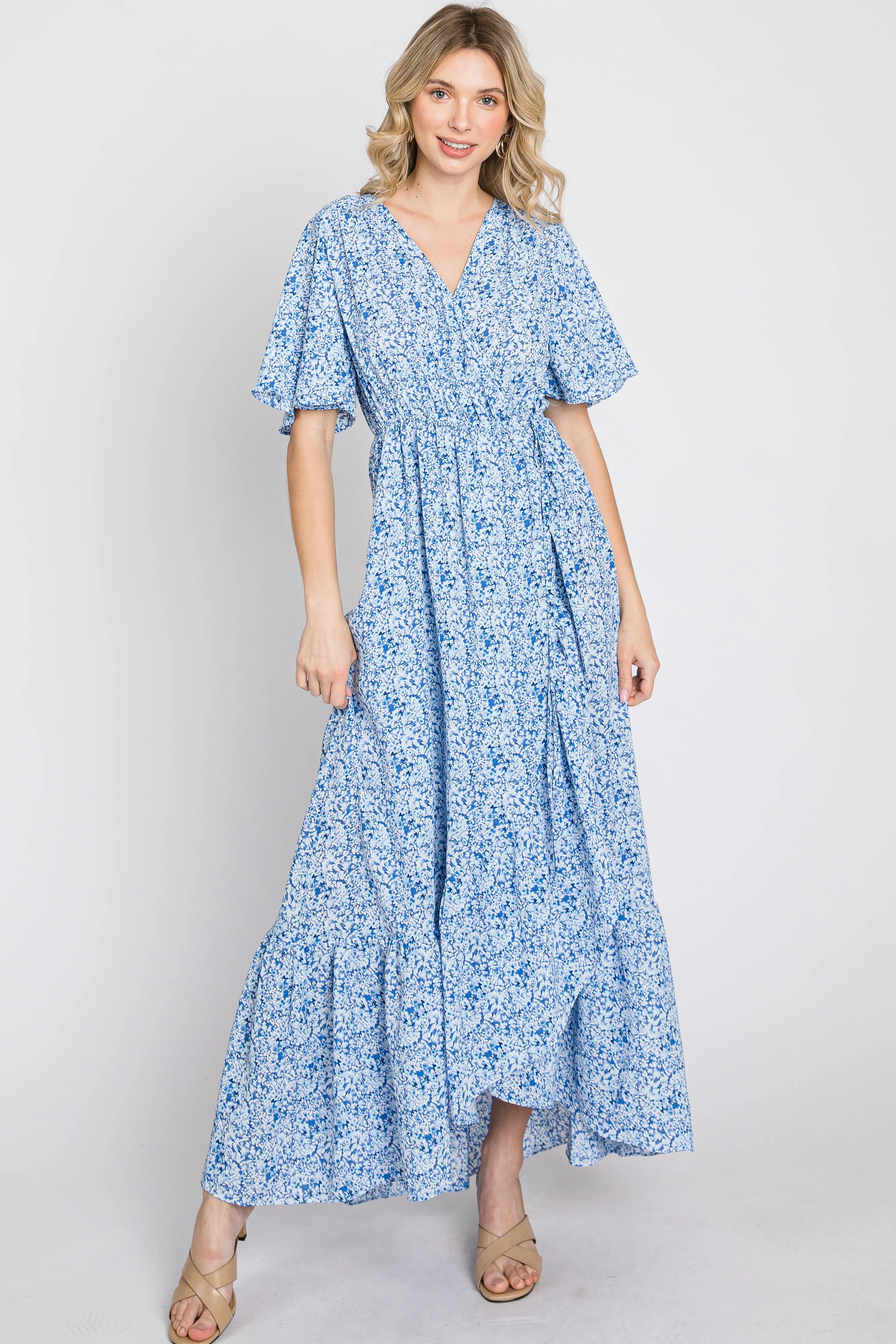 Light Blue Floral Wrap Midi Dress sold by Pinkblush product image thumbnail 2
