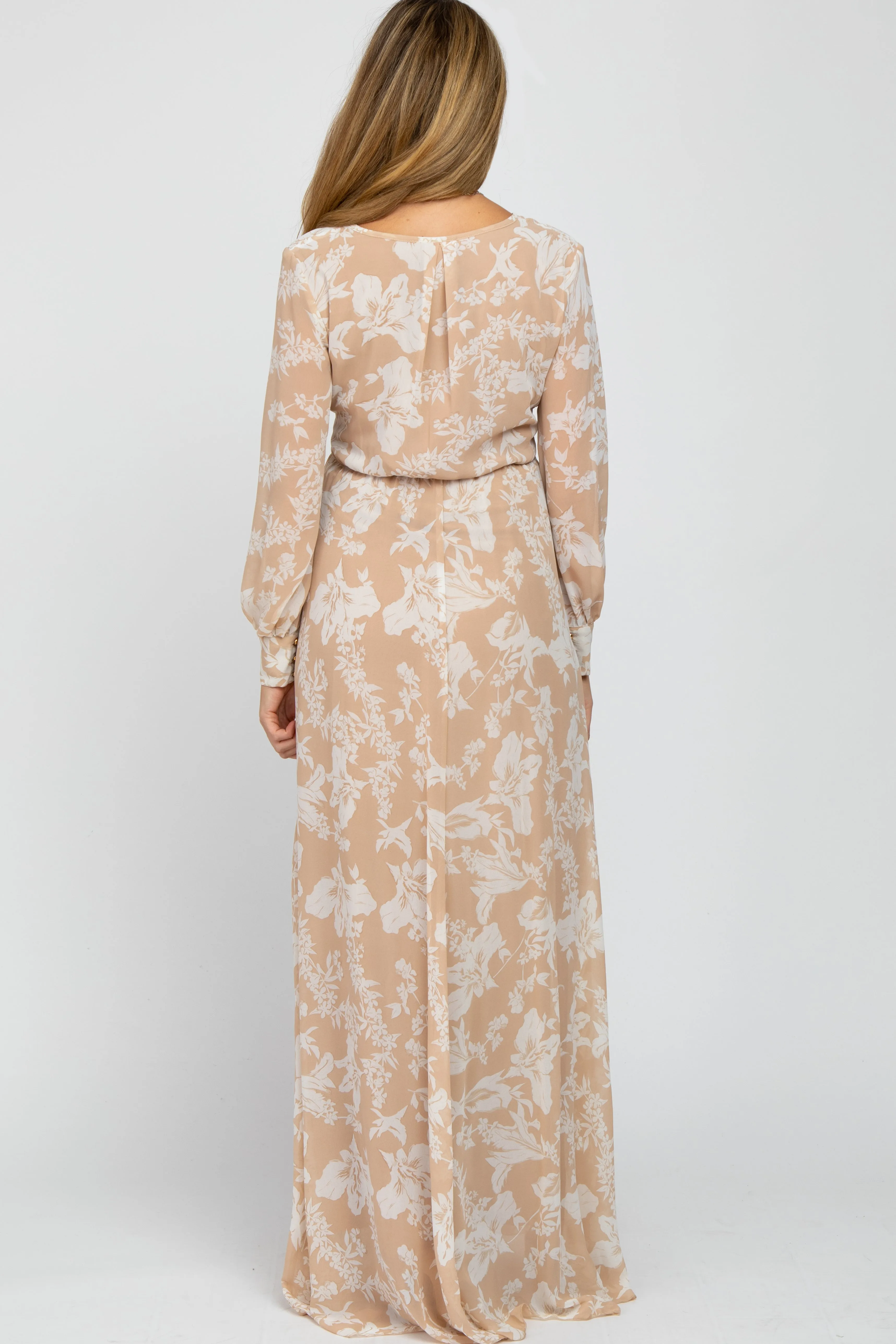 Taupe Floral Chiffon Maternity Maxi Dress sold by Pinkblush product image thumbnail 3