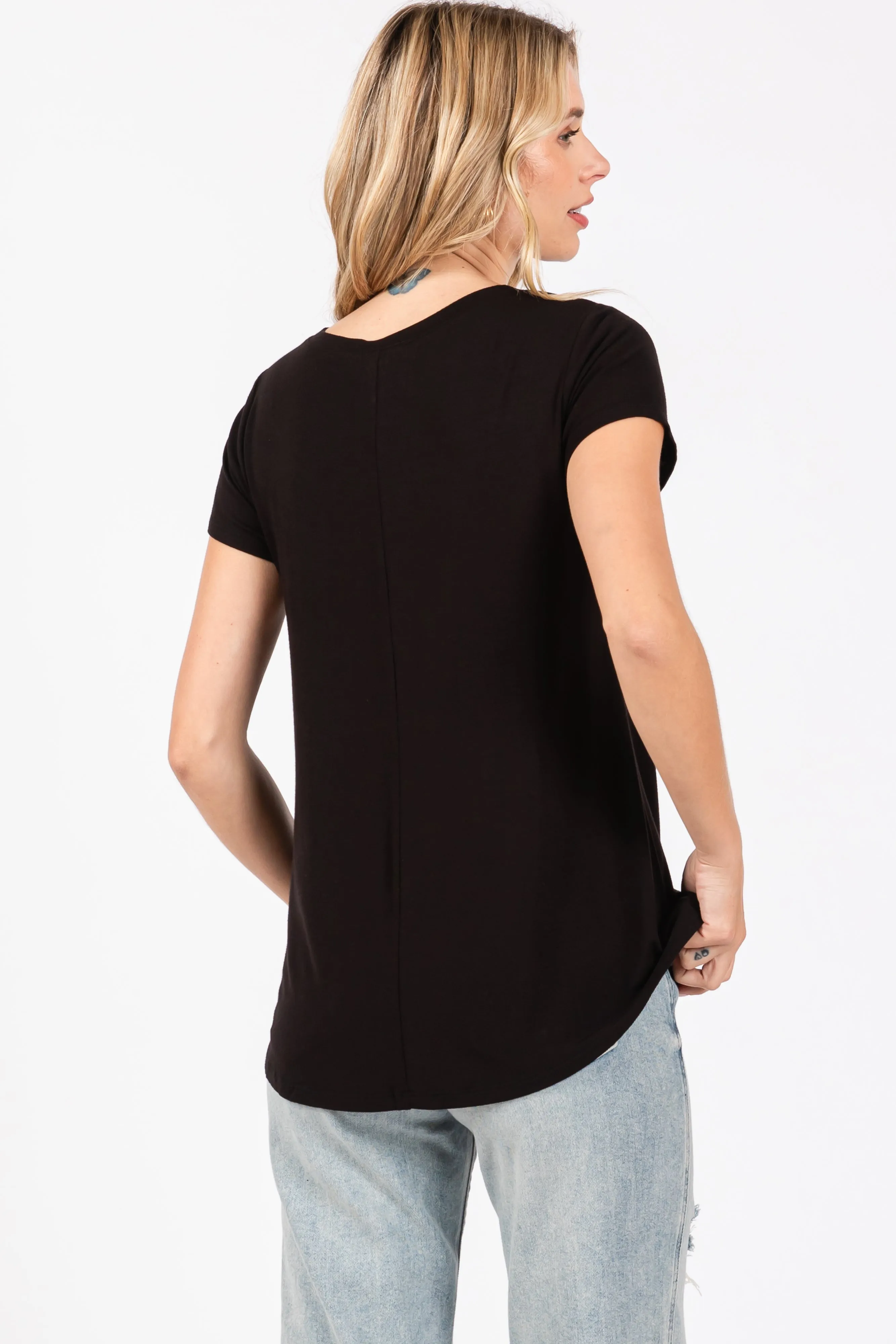 Black Basic V-Neck Short Sleeve Top sold by Pinkblush product image thumbnail 3