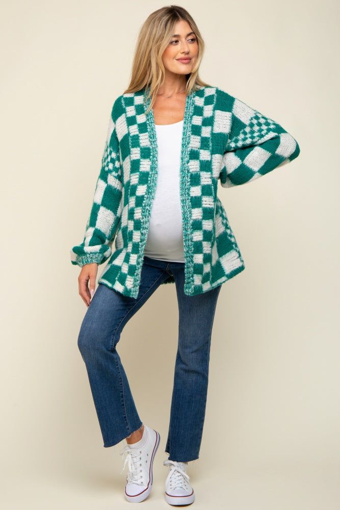 Green Checkered Maternity Cardigan Sweater sold by Pinkblush