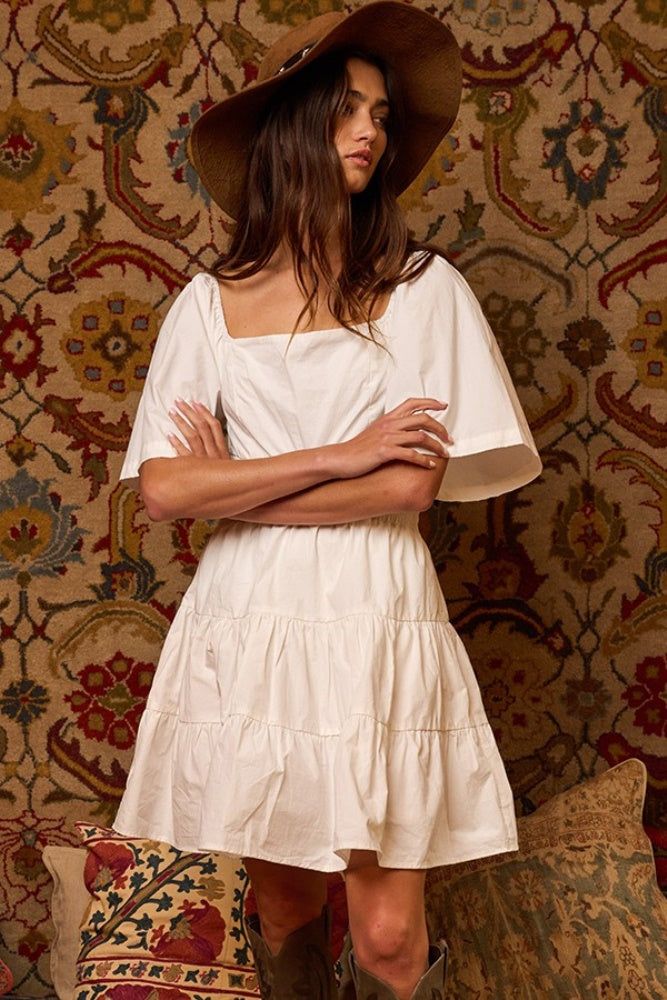Ivory Cut Out Smocked Back Tiered Mini Dress sold by Pinkblush product image thumbnail 3