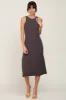 Charcoal Ribbed Sleeveless A-Line Maternity Midi Dress sold by Pinkblush