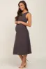 Charcoal Ribbed Sleeveless A-Line Maternity Midi Dress sold by Pinkblush