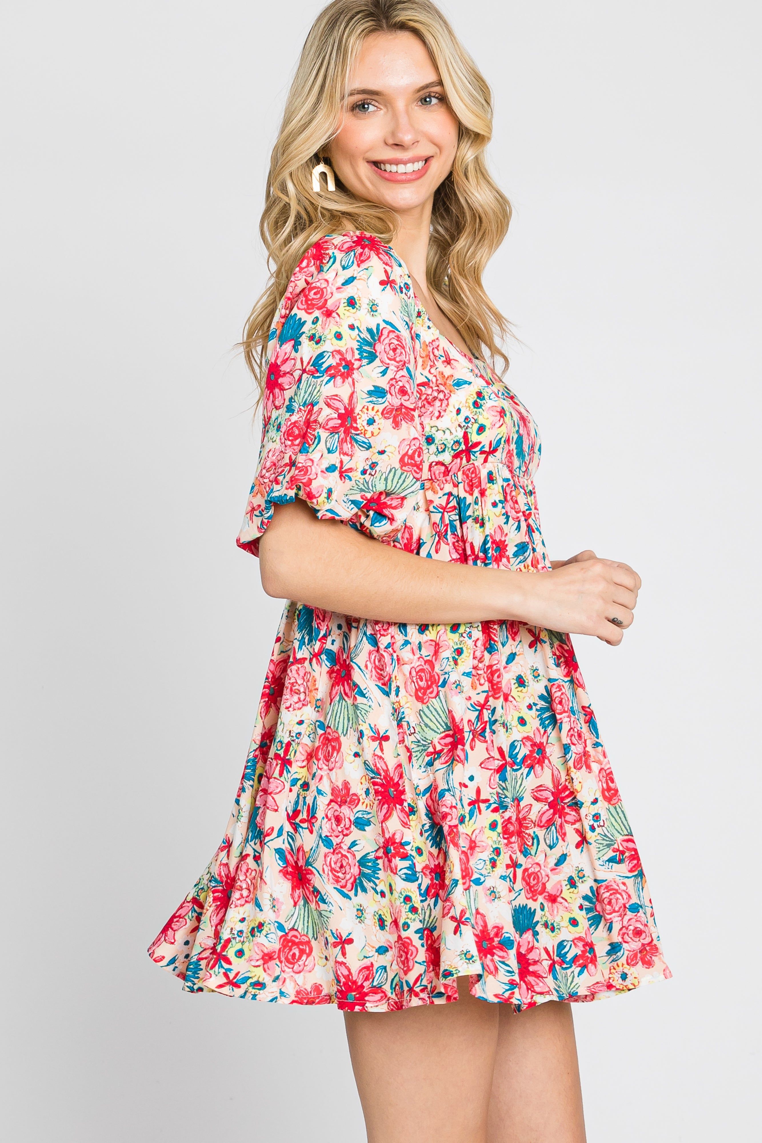 Pink Floral Puff Sleeve Mini Dress sold by Pinkblush product image thumbnail 2
