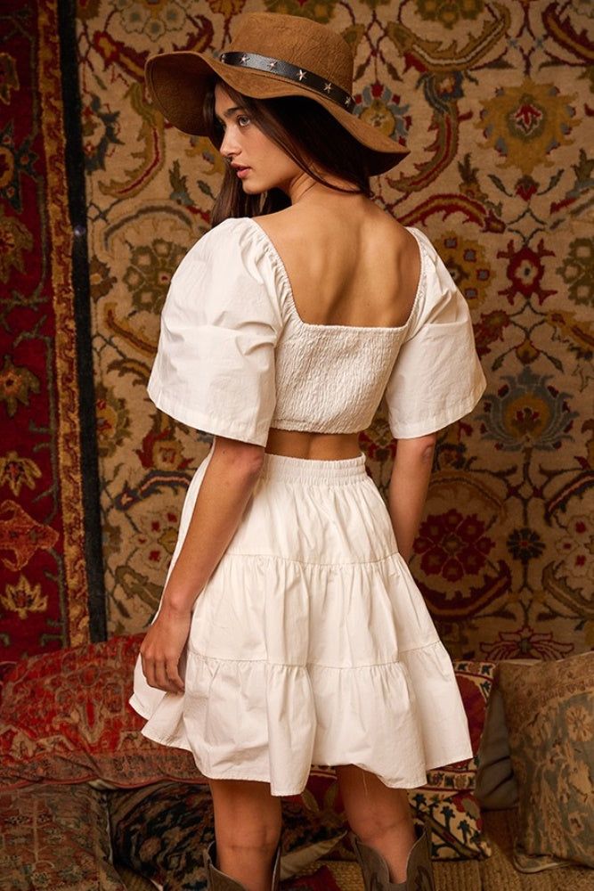 Ivory Cut Out Smocked Back Tiered Mini Dress sold by Pinkblush product image thumbnail 4