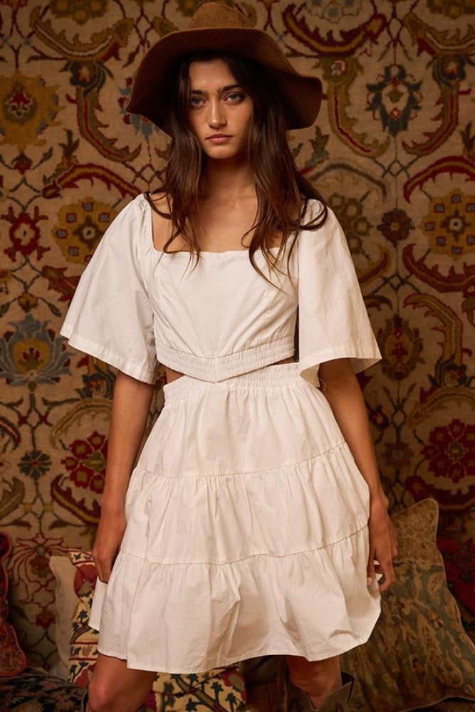 Ivory Cut Out Smocked Back Tiered Mini Dress sold by Pinkblush product image thumbnail 2