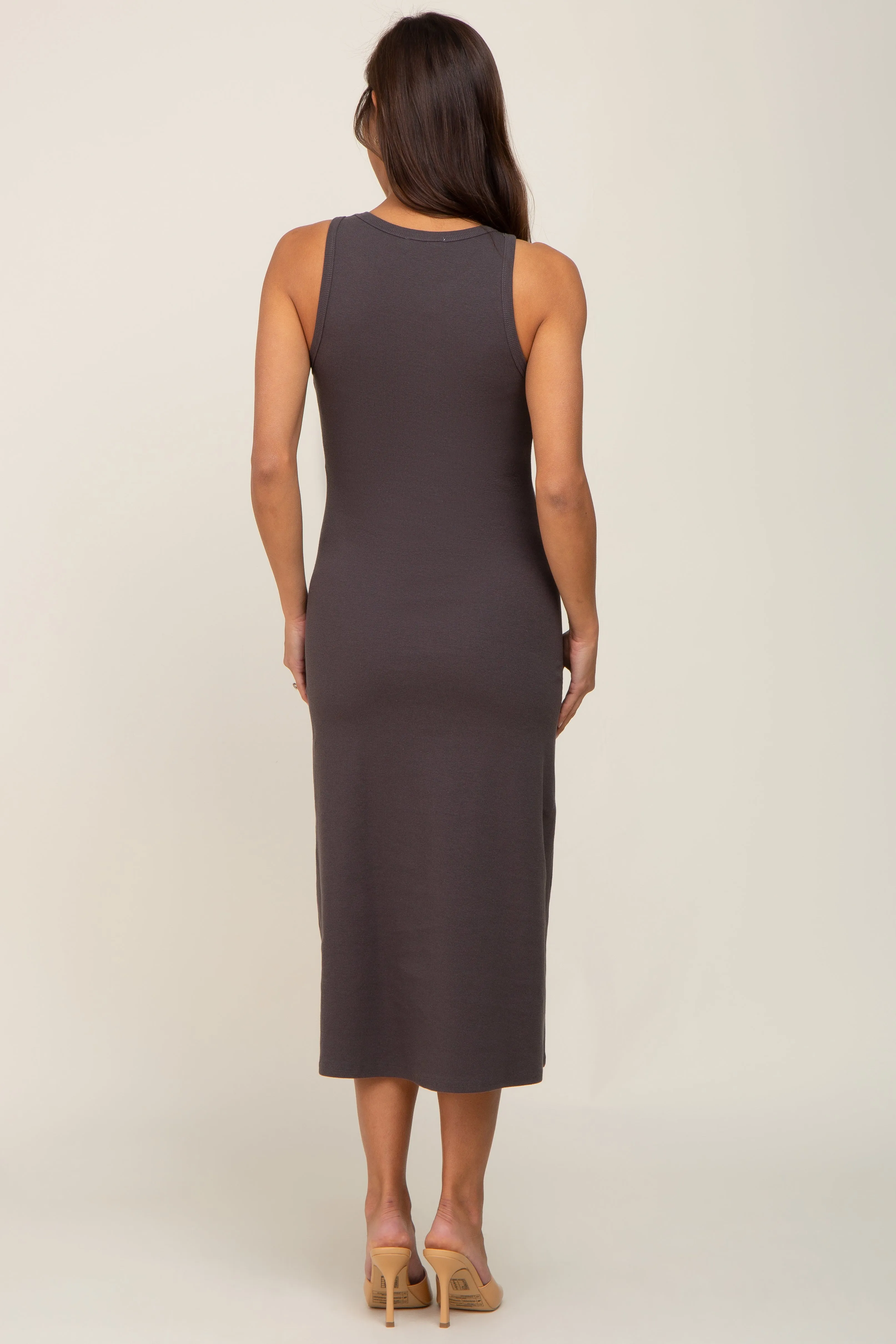 Charcoal Ribbed Sleeveless A-Line Maternity Midi Dress sold by Pinkblush product image thumbnail 3
